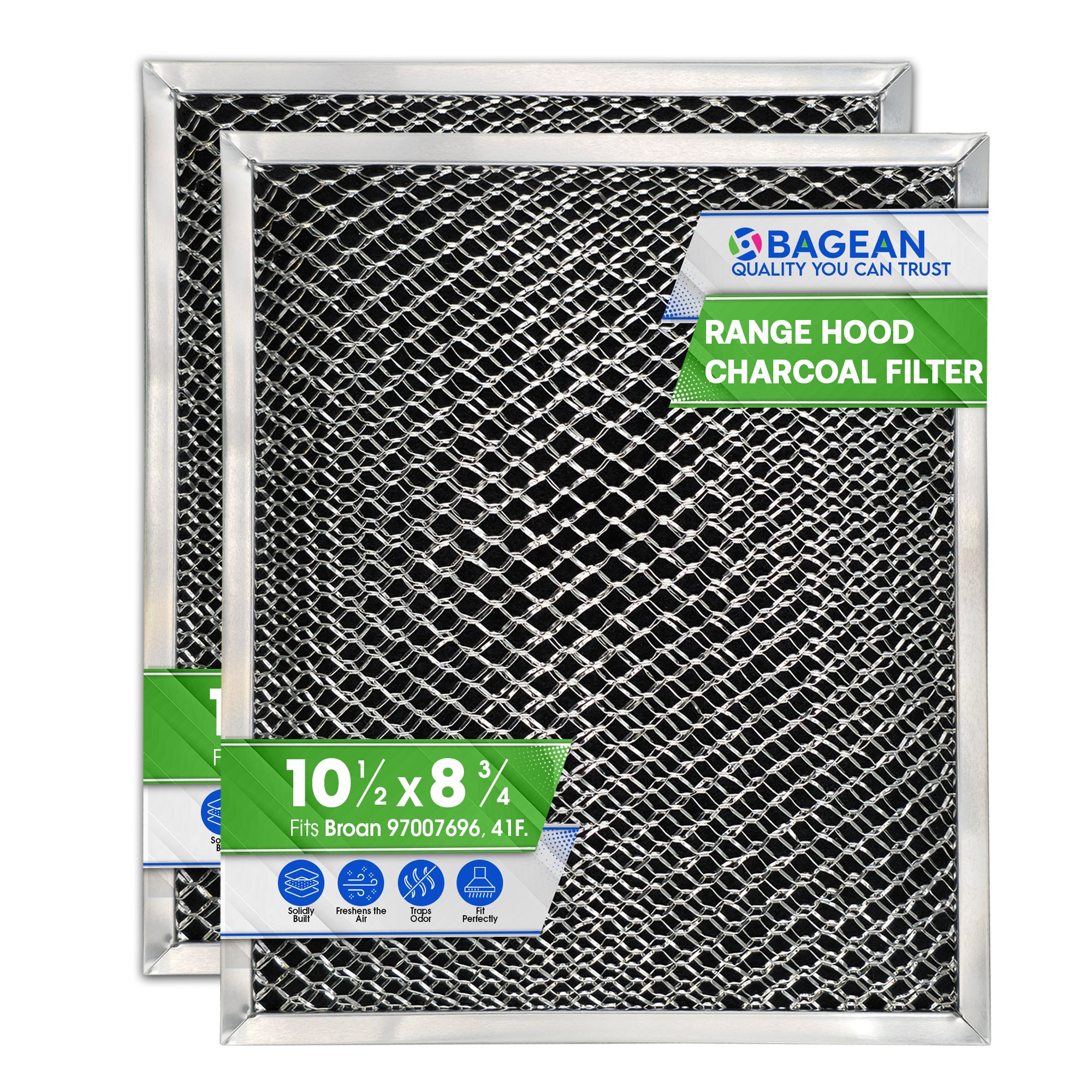 Range Hood Filter Replacement 10.5" x 8.8" for 41F 97007696 Broan Charcoal Grease Filter Combo - Ductless Hood Filter - Metal Mesh Screen Filters Grease and Carbon Freshens Kitchen Air