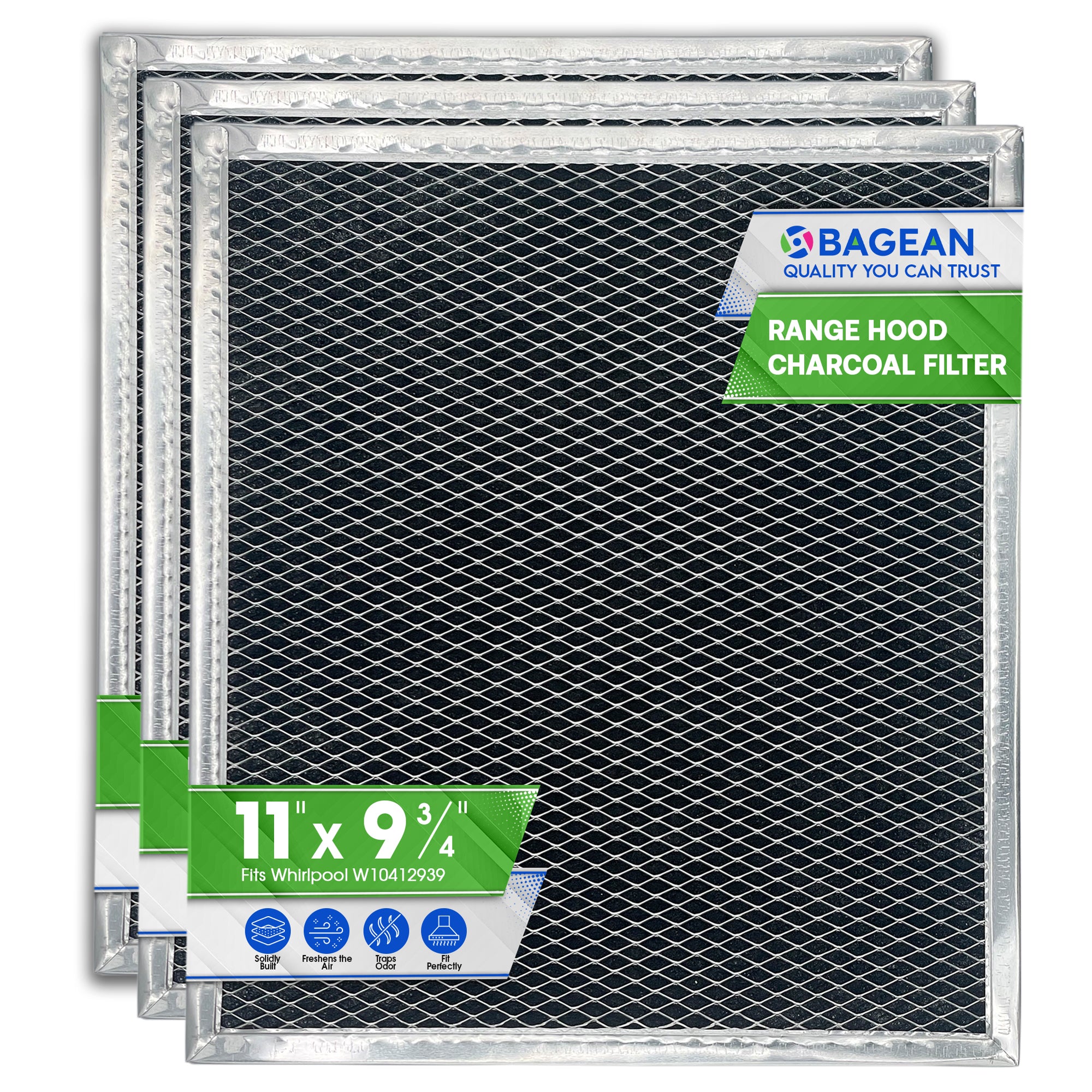 Charcoal Filter Replacement for W10412939 Whirlpool Range Hood Filter 11.02” x 9.73” - Ductless Kitchen Stove Overhead Charcoal Grease Filter Replaces Whirlpool Vent Hood Filter Carbon Filter