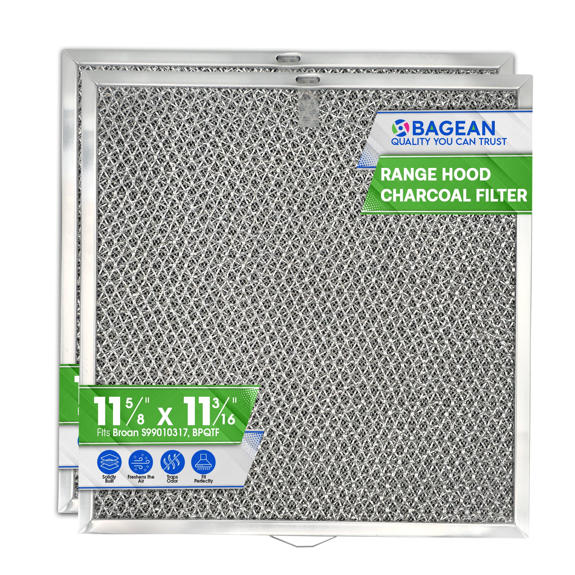 Range Hood Filter Replacement 11.6” x 11.2” BPQTF S99010317 Broan Charcoal Grease Filter Combo - Ductless Stove Vent Filter - Metal Mesh Blocks Grease and the Carbon Filters Kitchen Oven Air