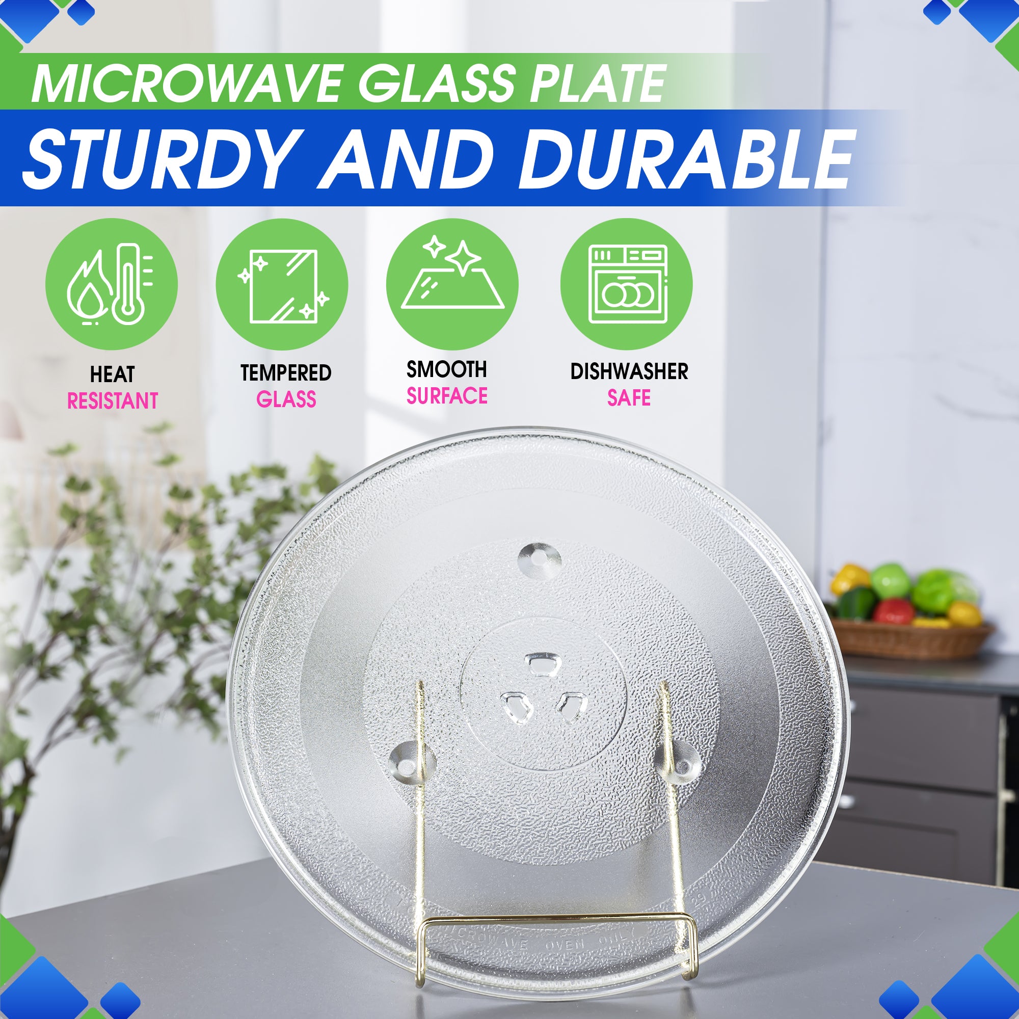 Microwave Plate Replacement for Oster P34 12-3/8” Microwave Glass Turntable Plate 12.4-Inch Oven Cooking Tray Dish Fits Some Models From Many Microwave Turntable Brands Including Sanyo GE Panasonic.