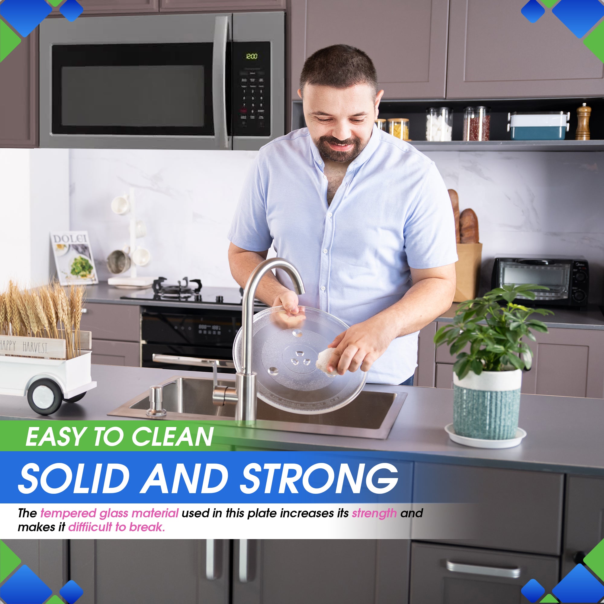 Microwave Plate Replacement for Oster P34 12-3/8” Microwave Glass Turntable Plate 12.4-Inch Oven Cooking Tray Dish Fits Some Models From Many Microwave Turntable Brands Including Sanyo GE Panasonic.