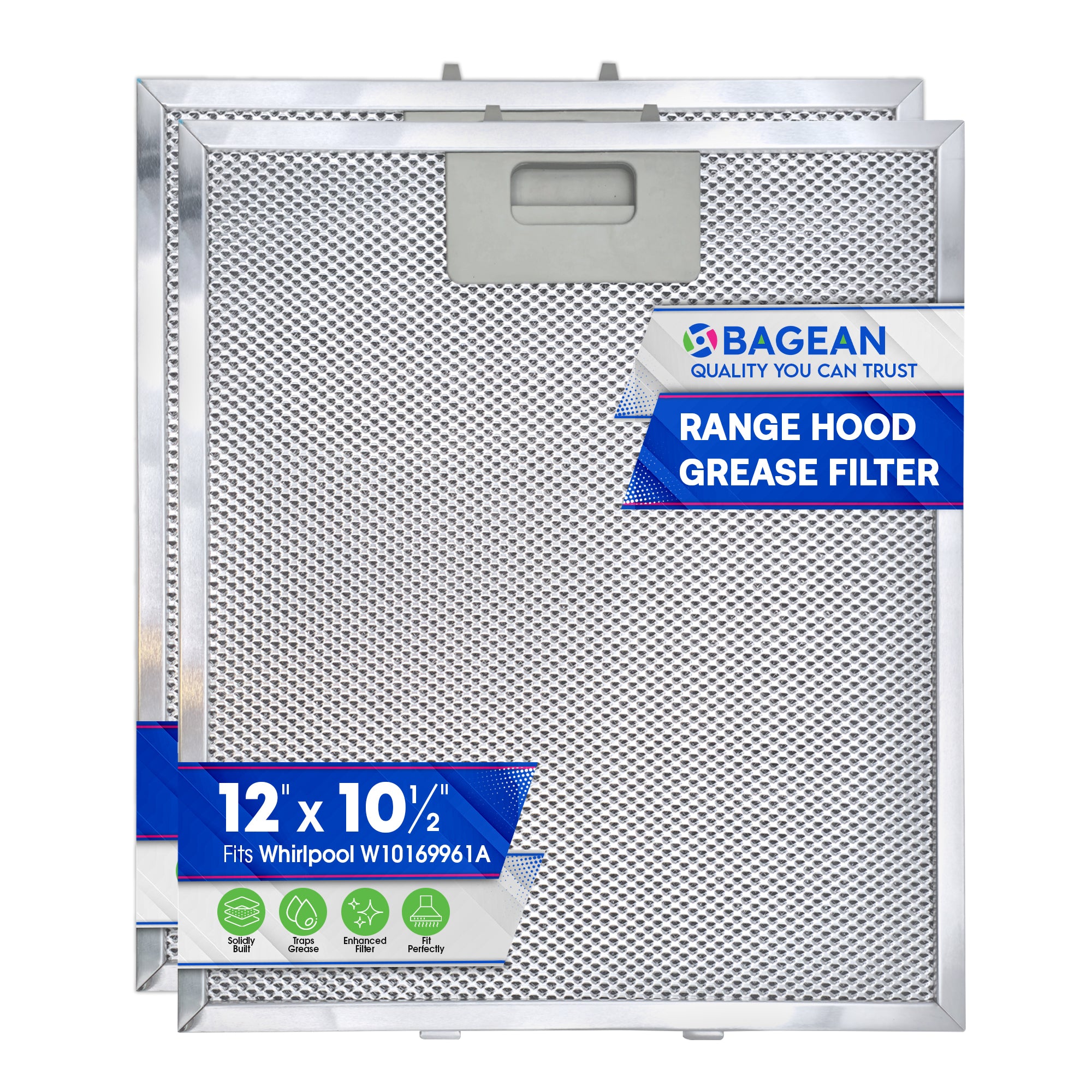 Range Hood Filter Replacement 12" x 10.5" for W10169961A Whirlpool Vent Hood Filter - Aluminum Mesh Stove Vent Filter - Blocks and Filters Kitchen Air Grease in Oven Overhead Exhaust Fan