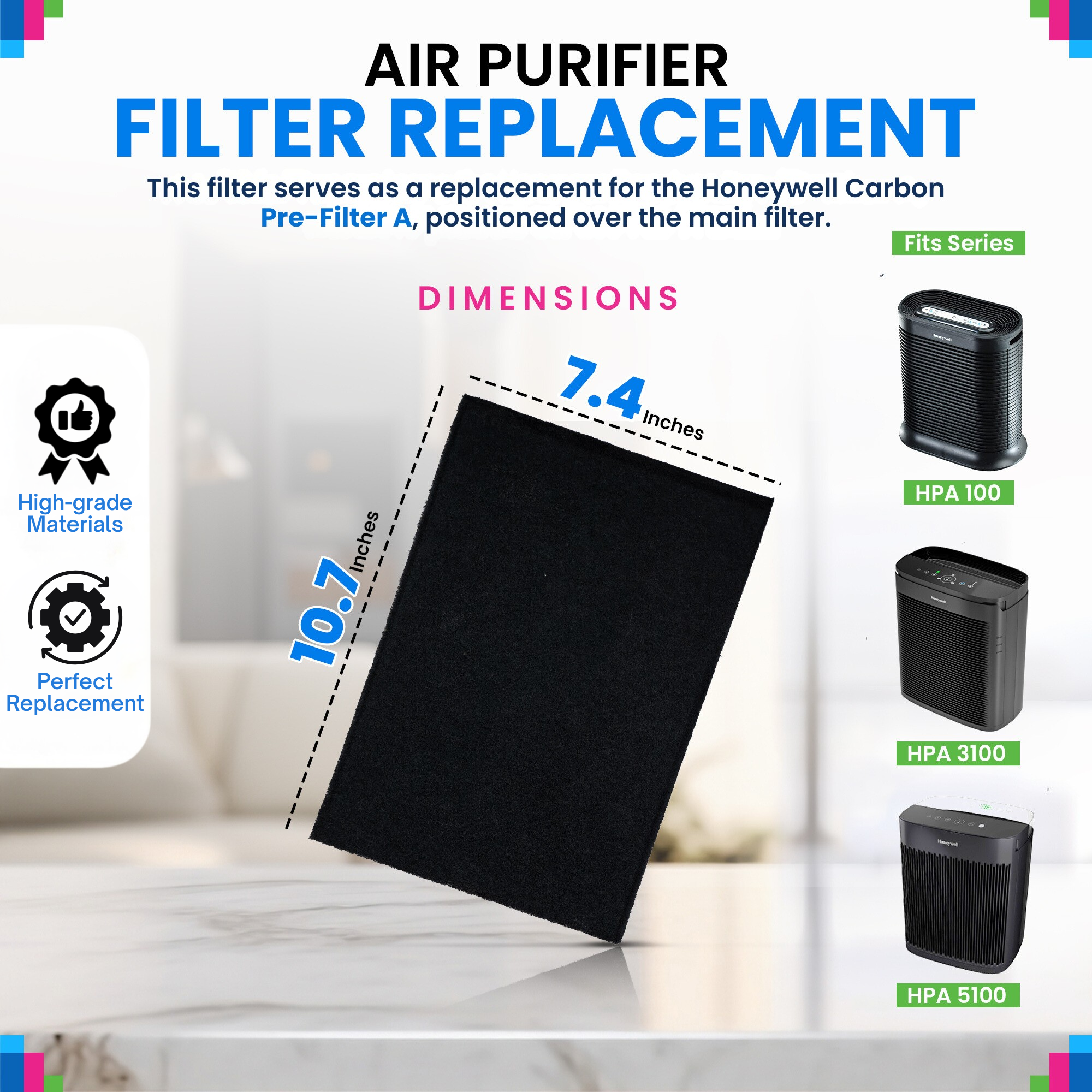 Carbon Pre Filter A Filters for Air Purifiers - Compatible with Honeywell HPA100 Series - Fits Honeywell Air Purifier Filter Replacement - PreFilter A Air Filters remove odors and freshen the Air