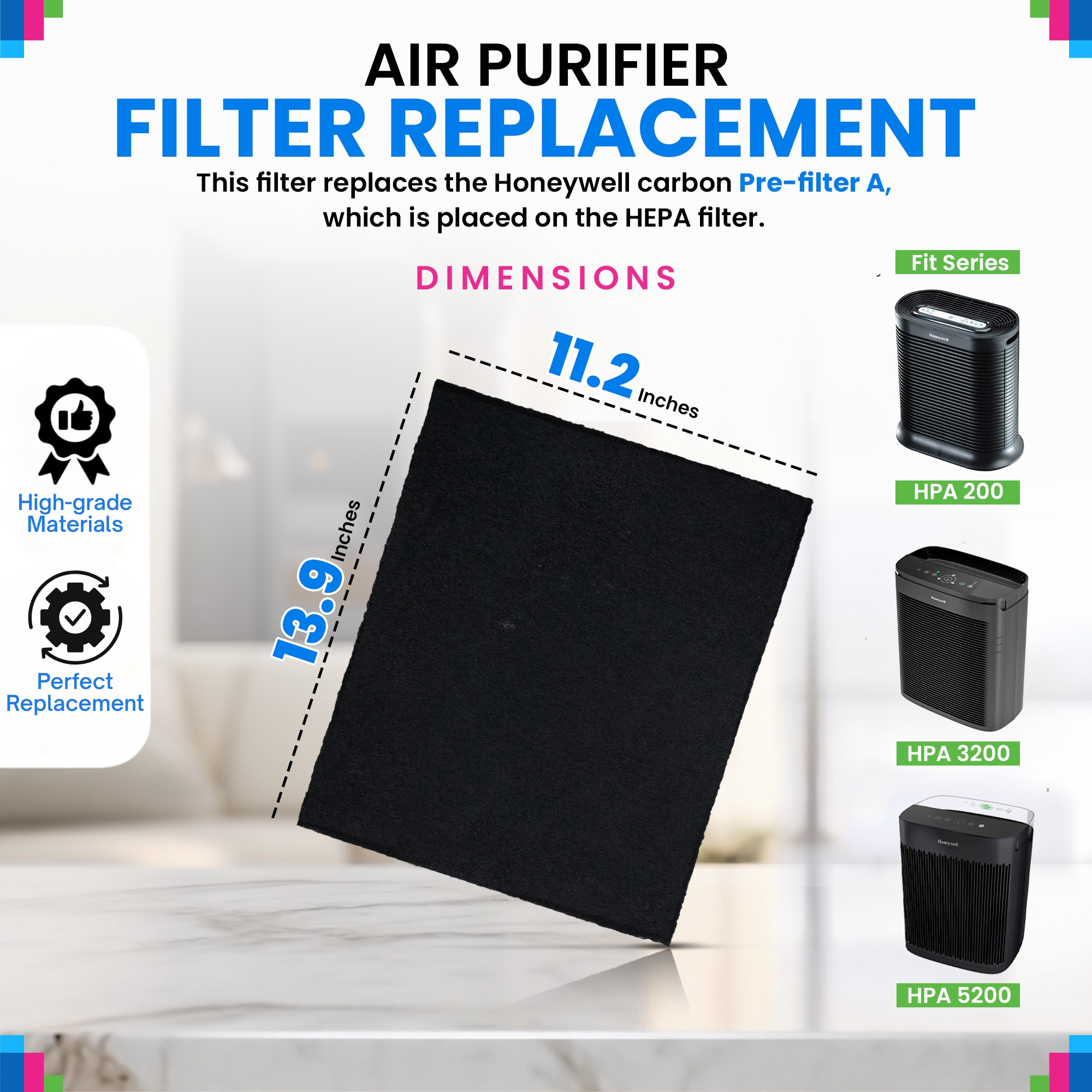 Carbon Pre Filter A Filters for Air Purifiers - Compatible with Honeywell HPA200 Series - Fits Honeywell Air Purifier Filter Replacement - PreFilter Air Filters Removes Odors and Freshens the Air