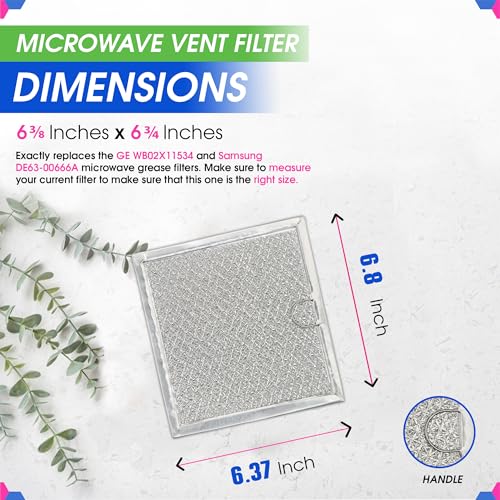 Microwave Filter replacement 6.81" x 6.34" Fits GE WB02X11534 Samsung DE63-00666A Microwave Grease Filter - Freshens and Filters Kitchen Air Entering the Over-the-Range Oven Stove Fan
