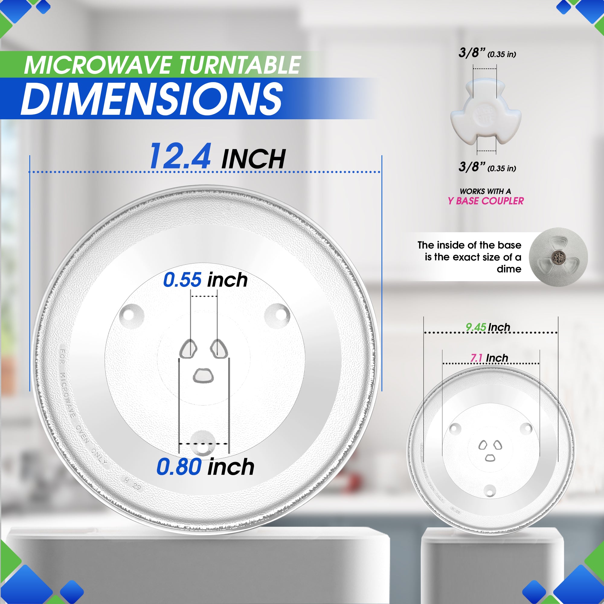 Microwave Plate Replacement for Oster P34 12-3/8” Microwave Glass Turntable Plate 12.4-Inch Oven Cooking Tray Dish Fits Some Models From Many Microwave Turntable Brands Including Sanyo GE Panasonic.