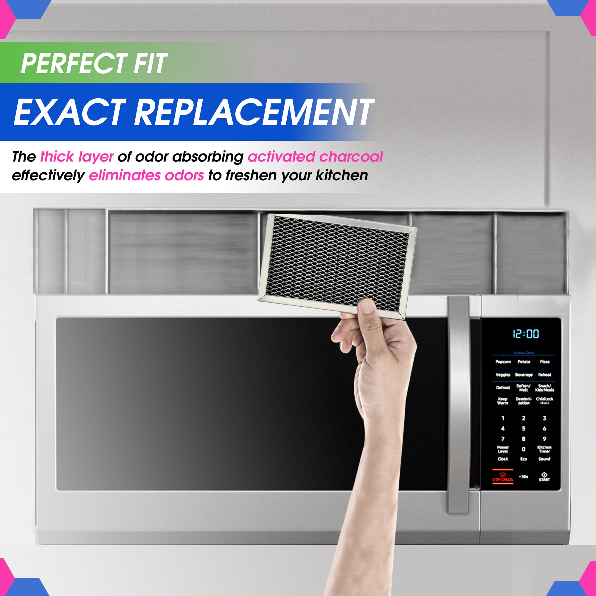 Microwave Filter Replacement 7.68" x 4.85" JX81C WB02X10776 GE Microwave Charcoal Filter - Also Fits LG Kenmore Carbon Filter - Freshens and Filters Kitchen Air in Over the Range Oven Vent Fan