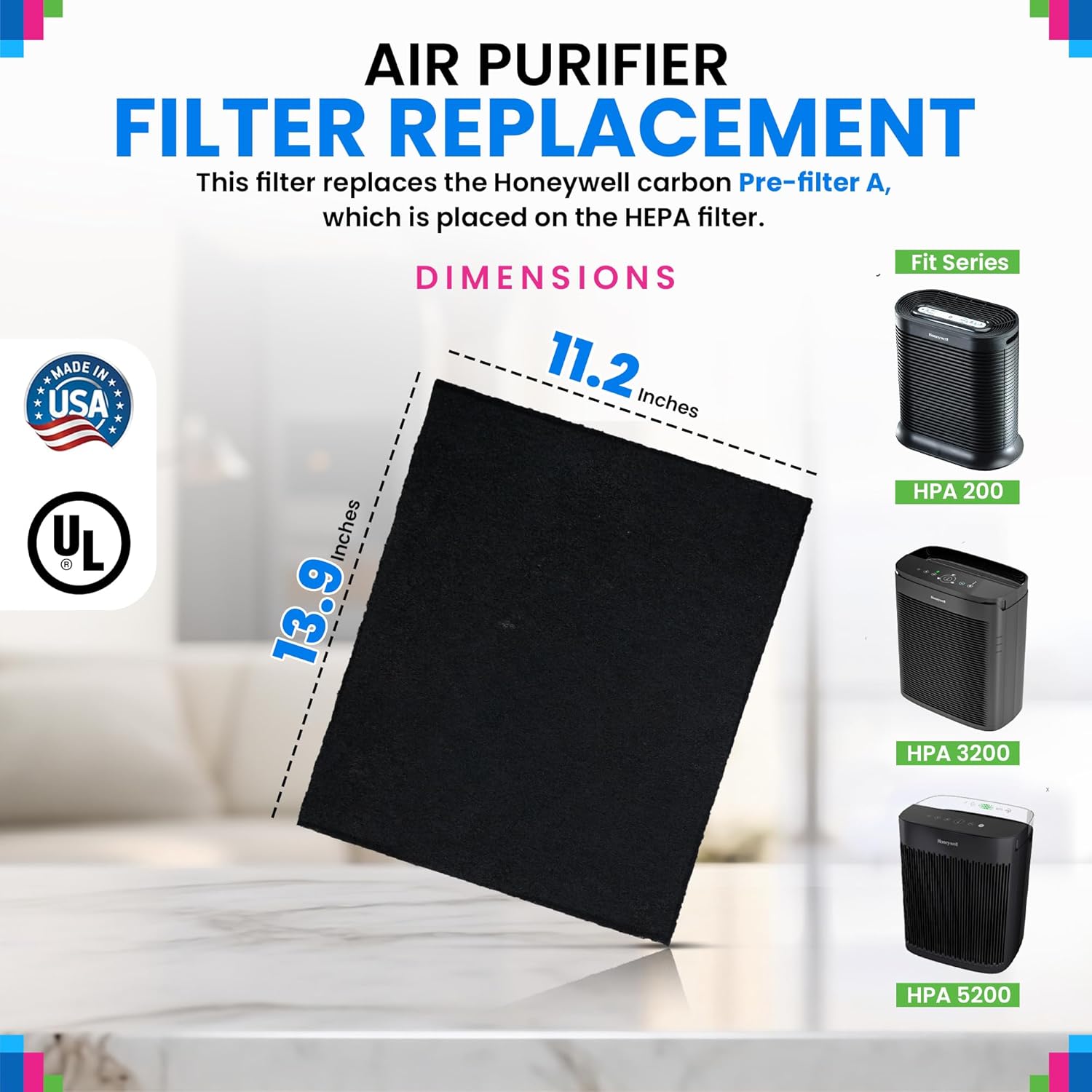 Carbon Pre Filter A Filters for Air Purifiers - Compatible with Honeywell HPA200 Series - Fits Honeywell Air Purifier Filter Replacement - PreFilter Air Filters Removes Odors and Freshens the Air