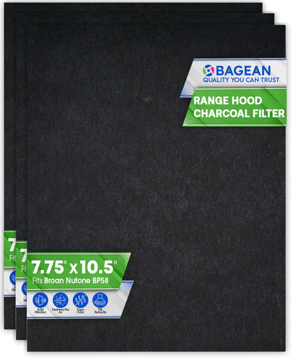 Range Hood Charcoal Filter 7.75” x 10.5” - Fits Broan and Nutone BP58 For 43000 Series Range Hoods - Broan Range Hood Filter Replacement - Carbon Stove Vent Fan Filters Removes Kitchen Odors