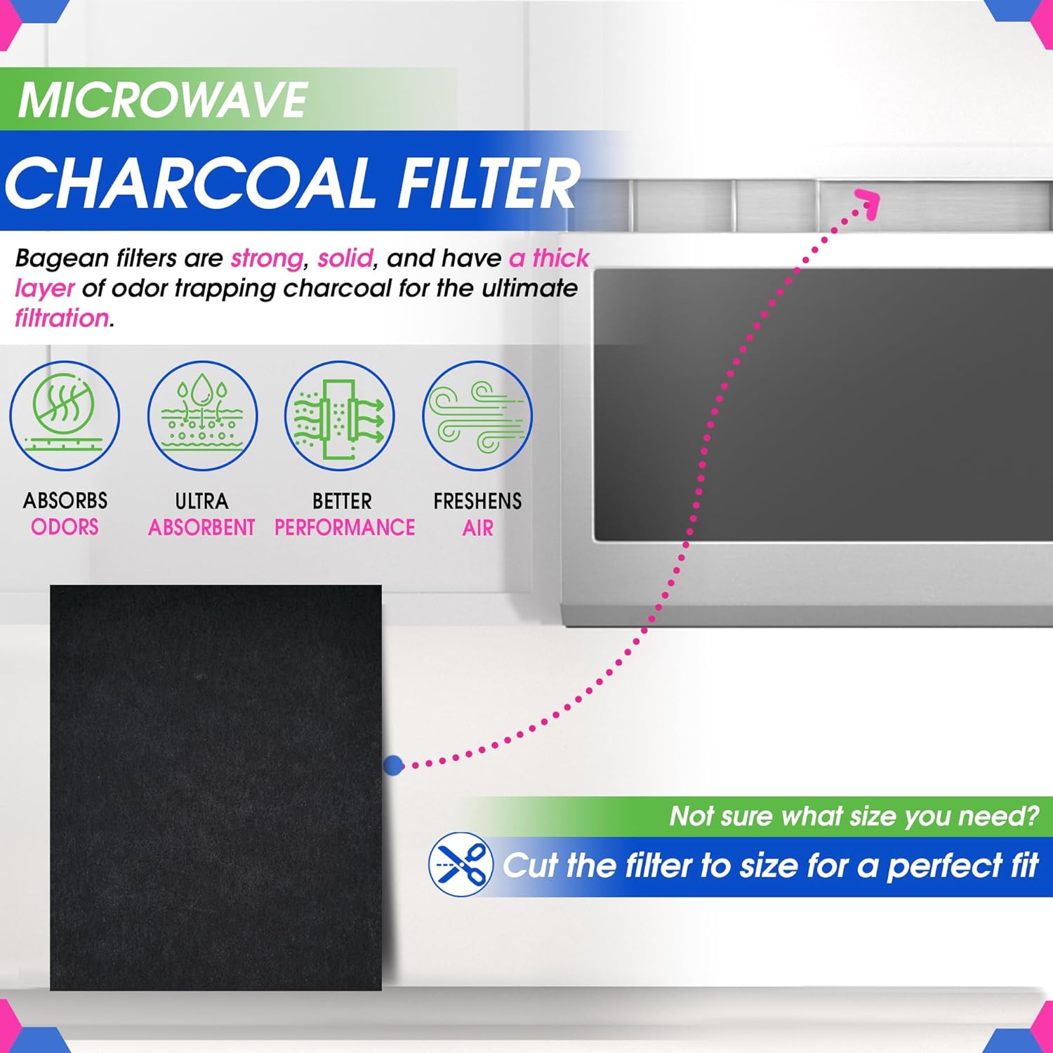 Cut-to-Fit Microwave Filter Replacement - 18” x 15” Activated Carbon Filter Fits Samsung GE LG Frigidaire Whirlpool and More - Charcoal Oven Vent Filters Removes Odors and Freshen Air