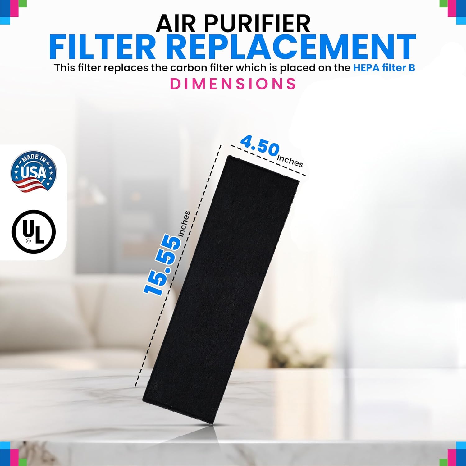 Carbon Pre Filter For HEPA Filter B 15.55" x 4.5" Compatible with GermGuardian AC4900 AC4825 AC4300 CDAP4500 Models GermGuardian Air Purifier Filter Replacement Freshens the Air