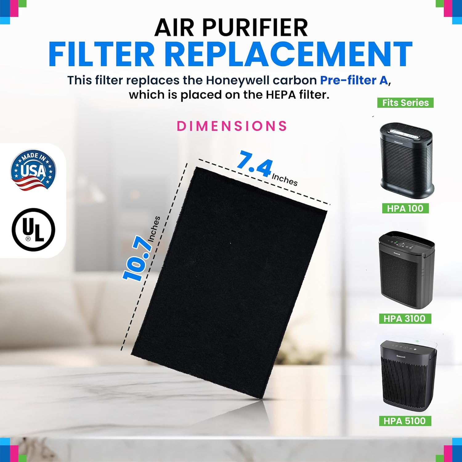 Carbon Pre Filter A Filters for Air Purifiers - Compatible with Honeywell HPA100 Series - Fits Honeywell Air Purifier Filter Replacement - PreFilter A Air Filters remove odors and freshen the Air