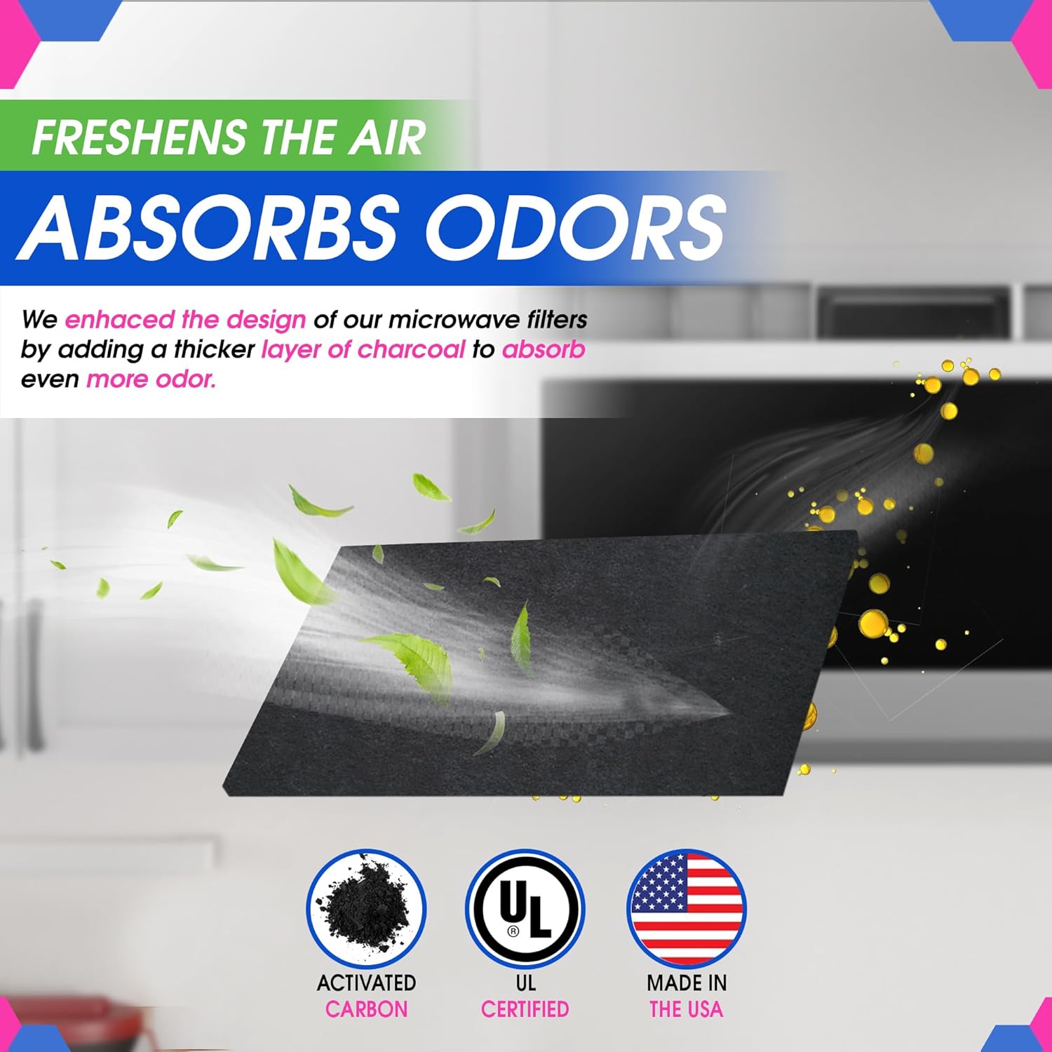 Cut-to-Fit Microwave Filter Replacement - 18” x 15” Activated Carbon Filter Fits Samsung GE LG Frigidaire Whirlpool and More - Charcoal Oven Vent Filters Removes Odors and Freshen Air