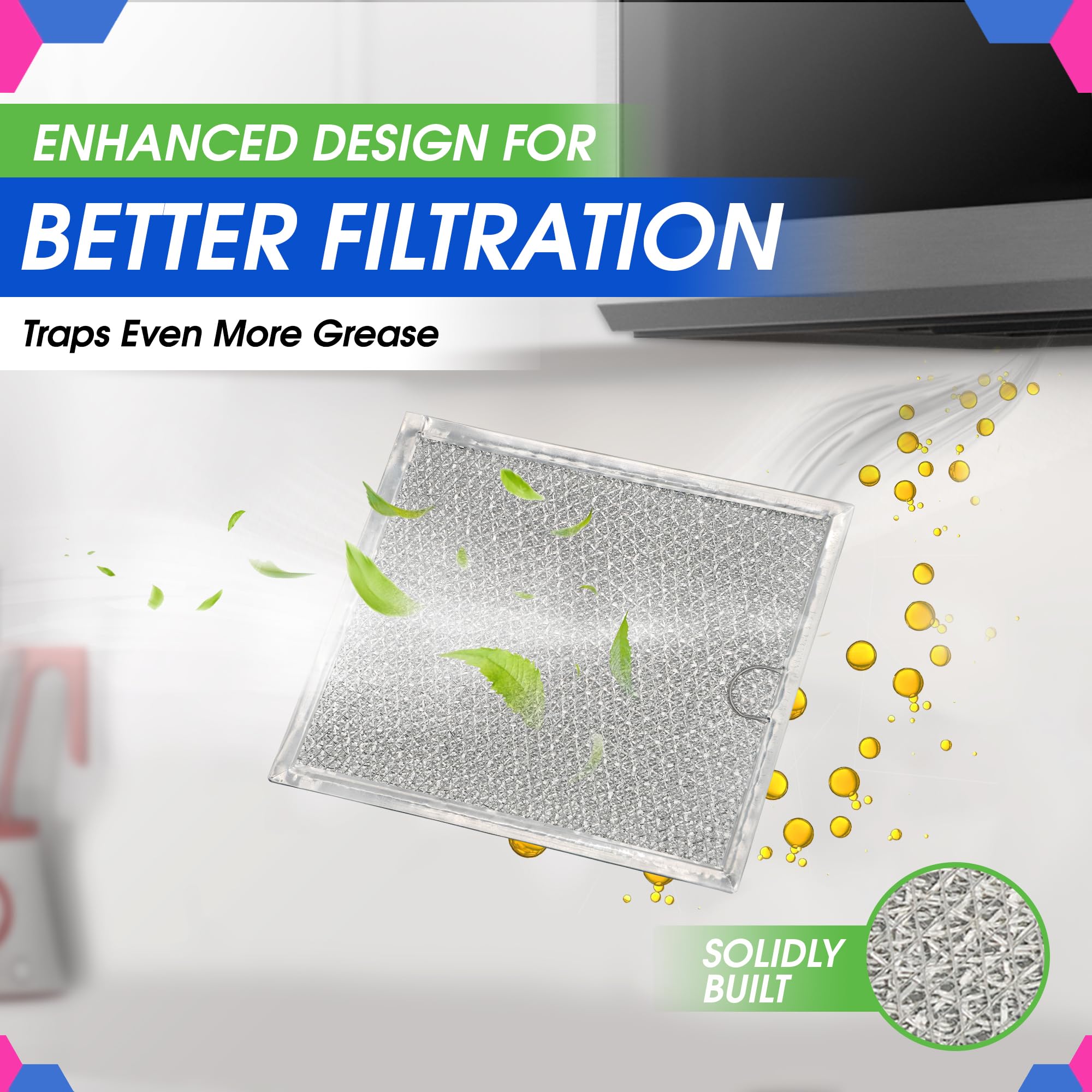 Microwave Filter Replacement 9" x 7.72" Fits WB6X486 GE Microwave Filter and Frigidaire 5304408977 - Aluminum Mesh Screen Grease Filter - Filters Air Entering Over the Range Oven Vent Fan