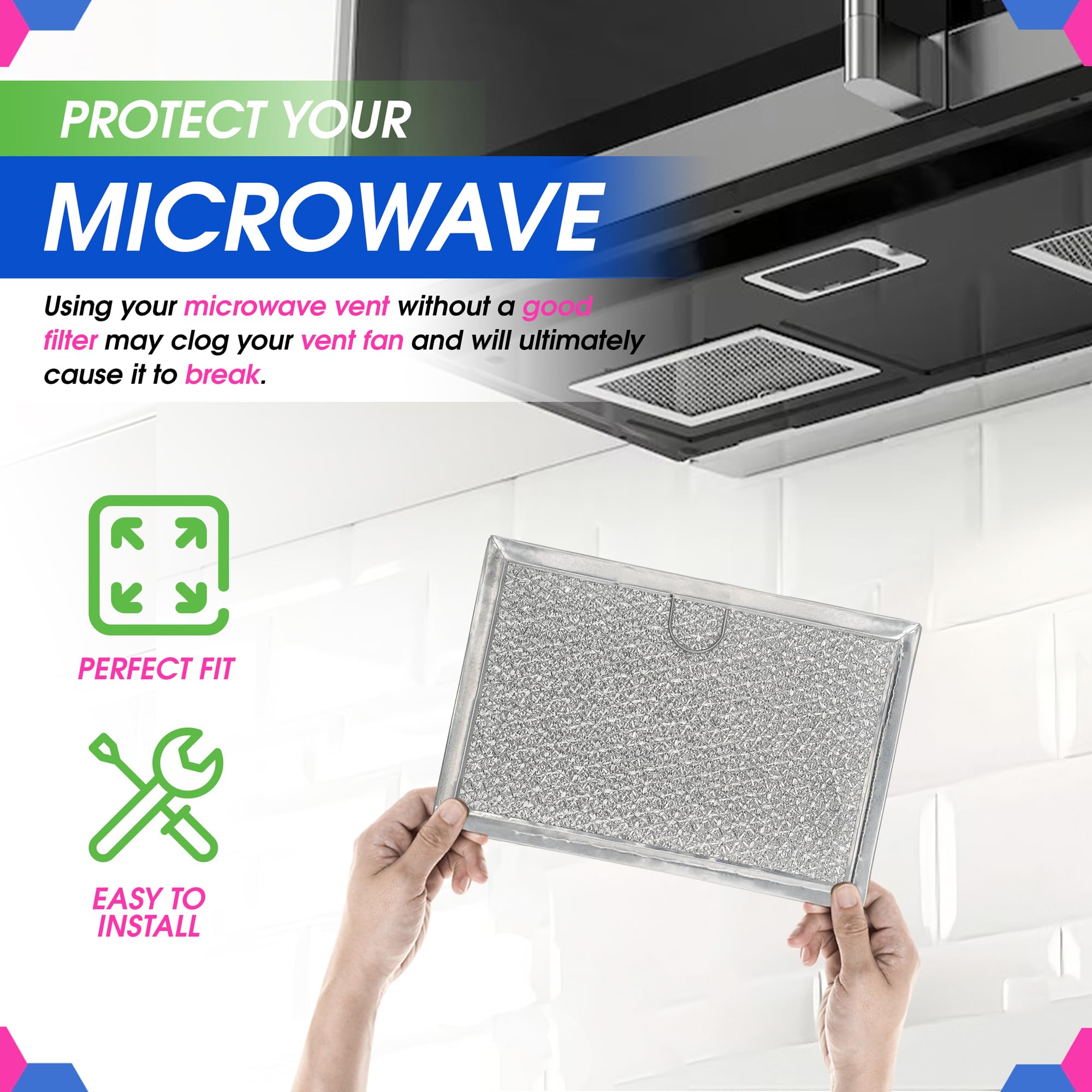 Microwave Filter Replacement 5.12” x 7.64” Fits Frigidaire 5304464105 WB06X10608 GE Microwave Filter - Aluminum Mesh Screen Grease Filter - Filters Air Entering Over the Range Oven Vent Fan