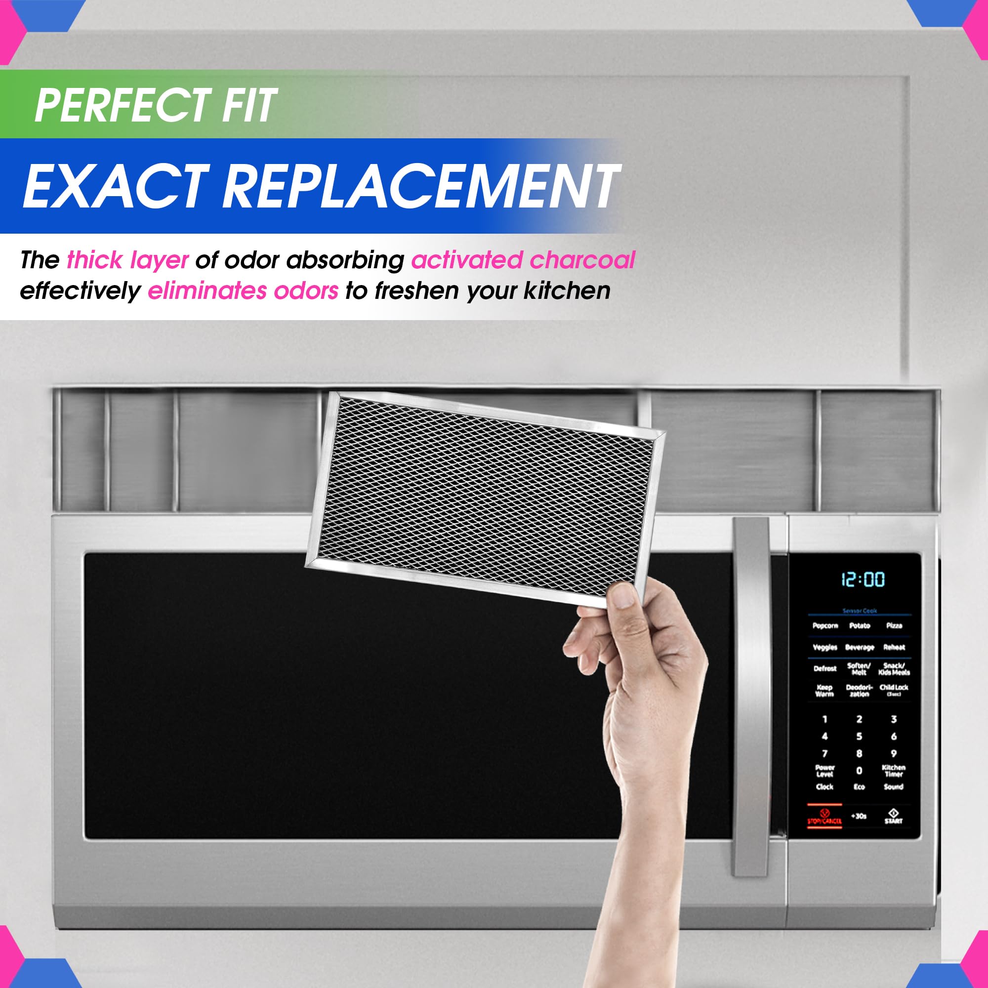 Microwave Charcoal Filter 11.2" x 6.1" for JX81A WB2X9883 GE Microwave Filter Replacement - Carbon Filter Freshens and Filters Kitchen Oven Air in Over-the-Range Stove Fan
