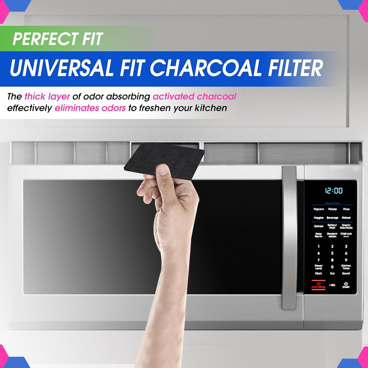 Cut-to-Fit Microwave Filter Replacement - 18” x 15” Activated Carbon Filter Fits Samsung GE LG Frigidaire Whirlpool and More - Charcoal Oven Vent Filters Removes Odors and Freshen Air