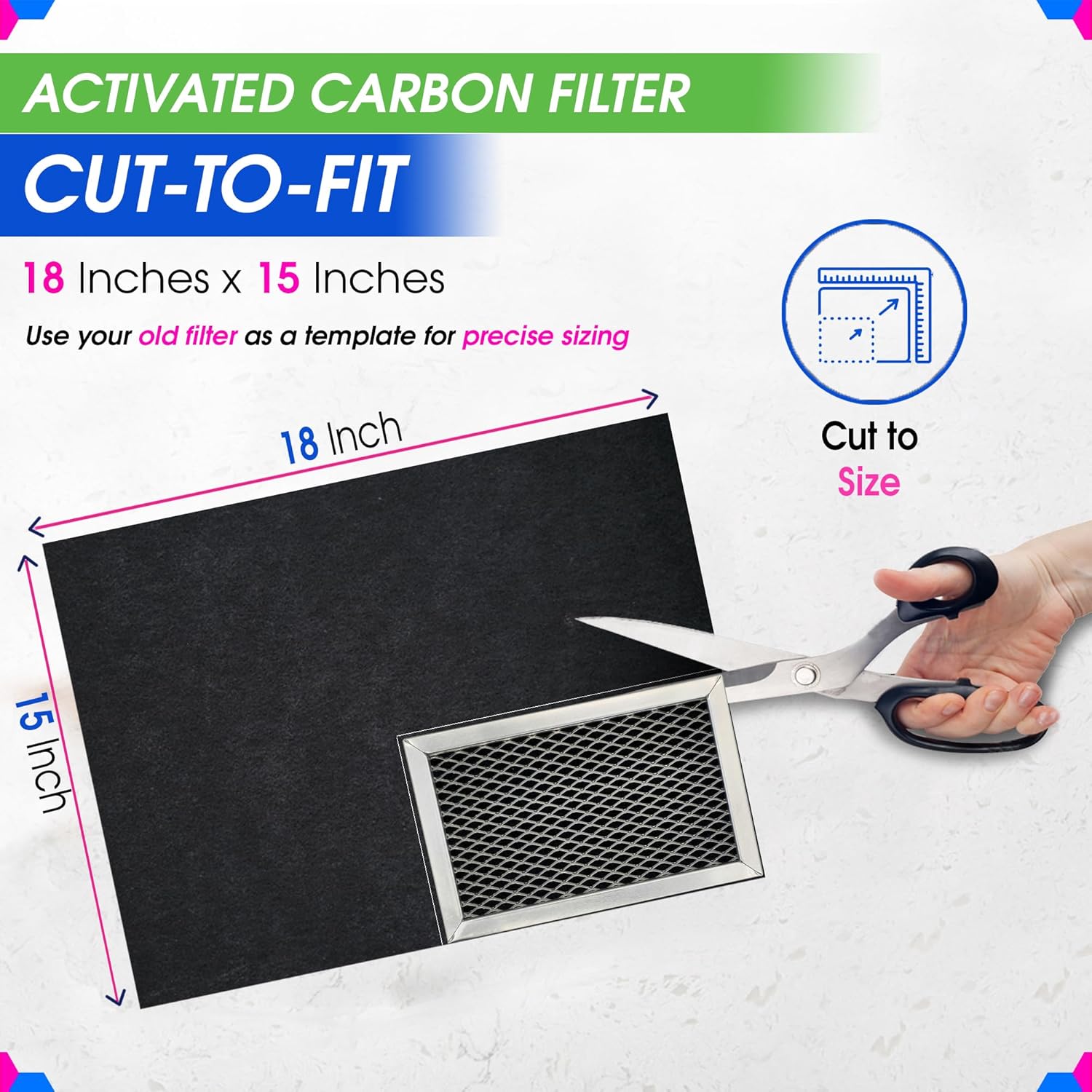 Cut-to-Fit Microwave Filter Replacement - 18” x 15” Activated Carbon Filter Fits Samsung GE LG Frigidaire Whirlpool and More - Charcoal Oven Vent Filters Removes Odors and Freshen Air