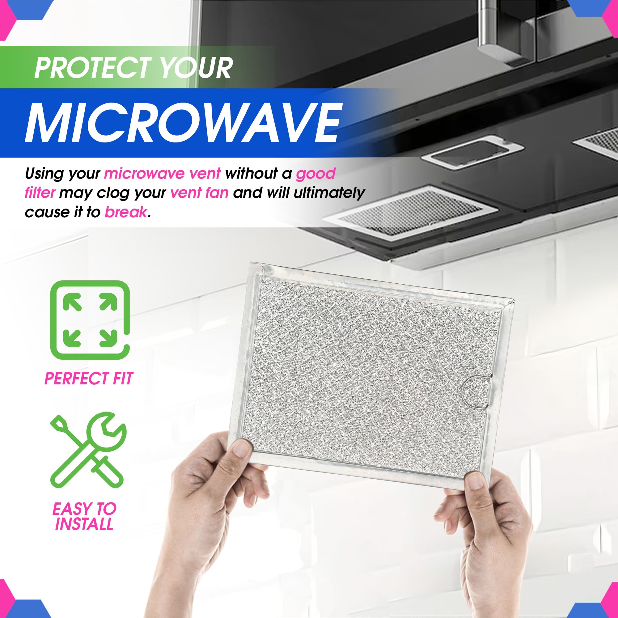 Microwave Filter Replacement 7.92” x 5.90” Fits 5303319568 Frigidaire Microwave Filter - Aluminum Mesh Screen Grease Filter - Freshens and Filters Kitchen Air in Over the Range Oven Vent Fan