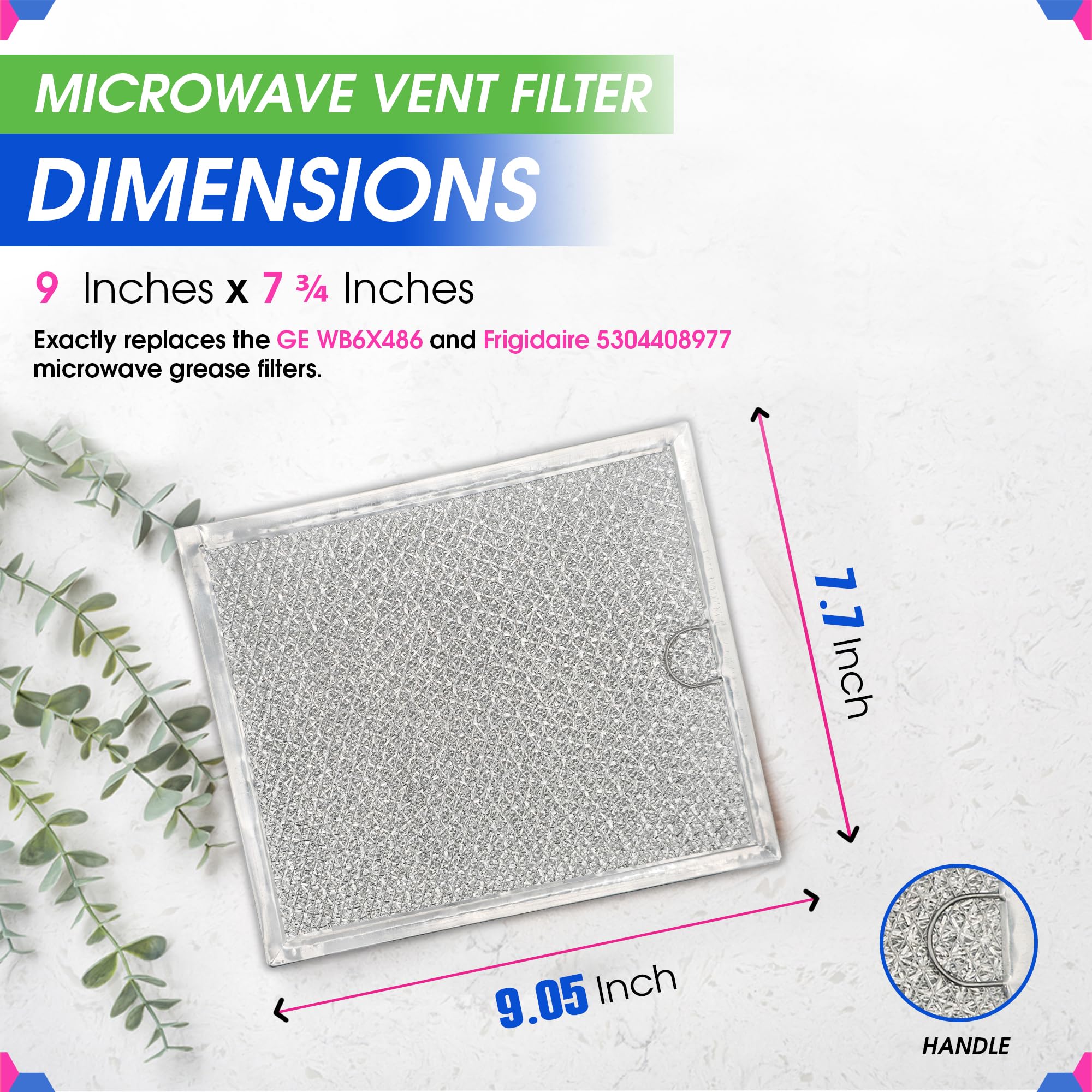 Microwave Filter Replacement 9" x 7.72" Fits WB6X486 GE Microwave Filter and Frigidaire 5304408977 - Aluminum Mesh Screen Grease Filter - Filters Air Entering Over the Range Oven Vent Fan