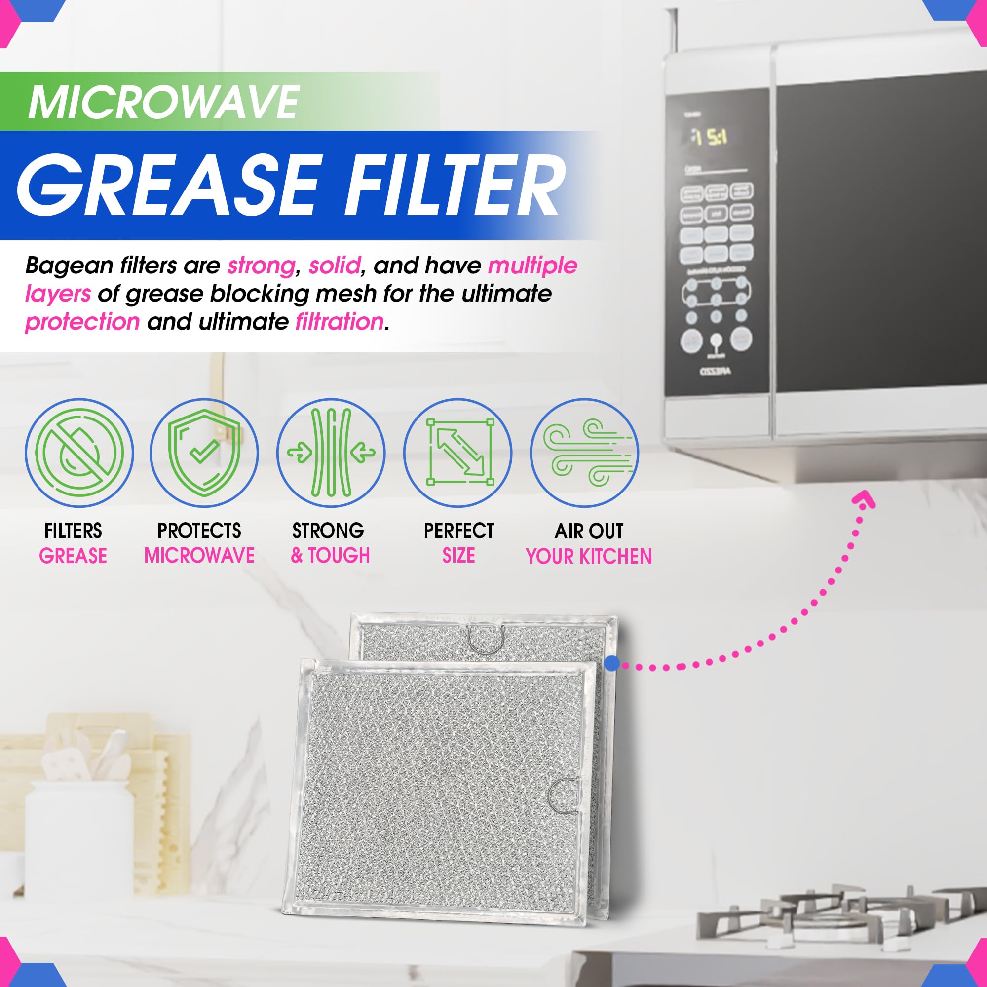 Microwave Filter Replacement 9" x 7.72" Fits WB6X486 GE Microwave Filter and Frigidaire 5304408977 - Aluminum Mesh Screen Grease Filter - Filters Air Entering Over the Range Oven Vent Fan