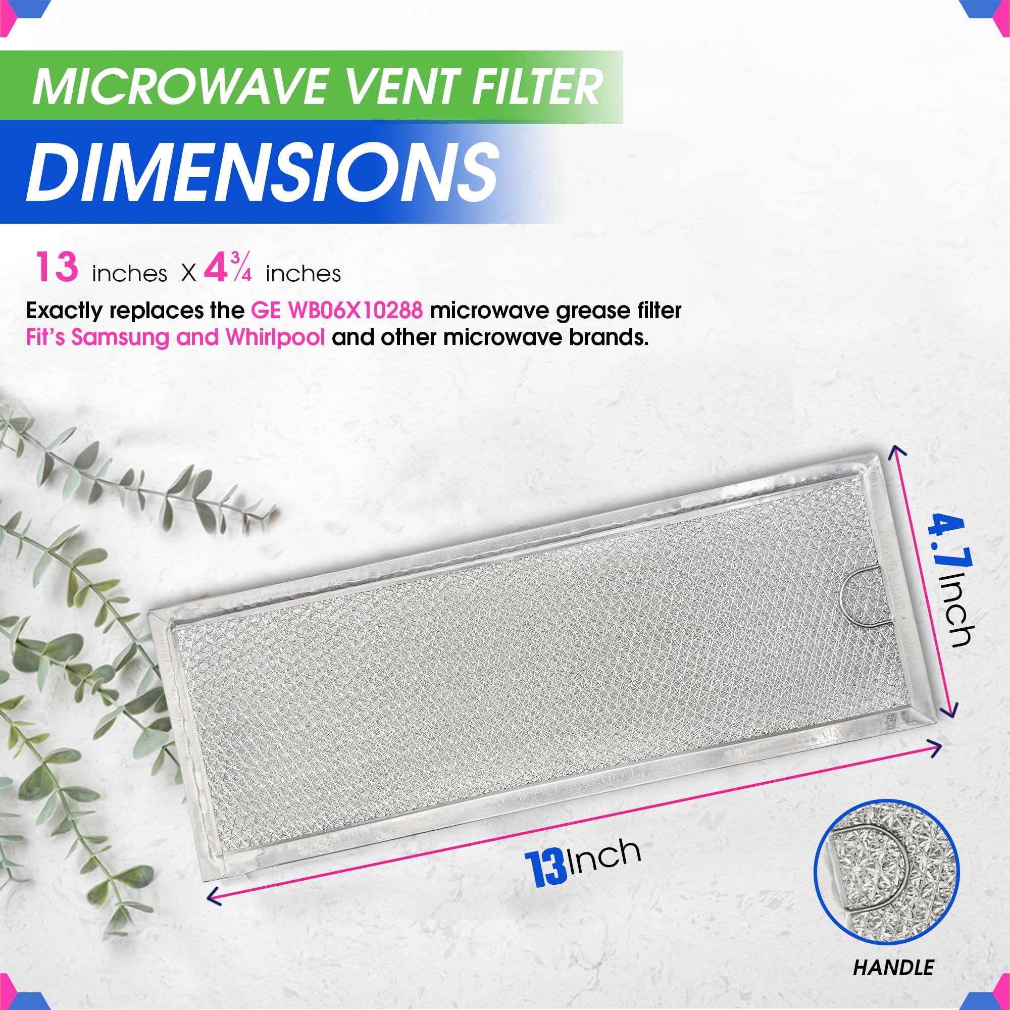 Microwave Grease Filter Replacement for GE WB06X10288 13" x 4.7" Microwave Vent Filter - Aluminum Mesh GE Microwave Filter Replacement - Filters Grease from Over The Range Microwave Oven