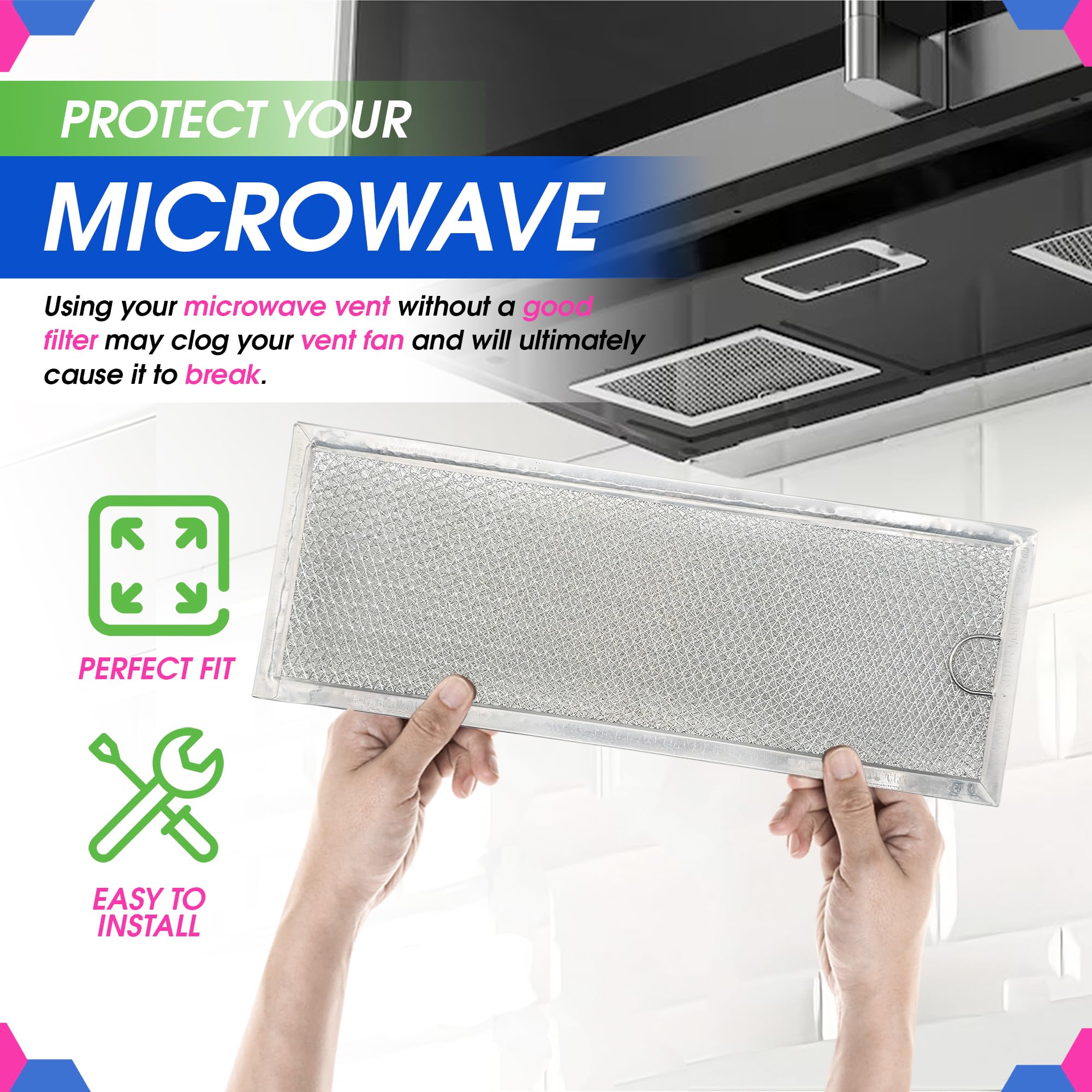 Microwave Grease Filter Replacement for GE WB06X10288 13" x 4.7" Microwave Vent Filter - Aluminum Mesh GE Microwave Filter Replacement - Filters Grease from Over The Range Microwave Oven