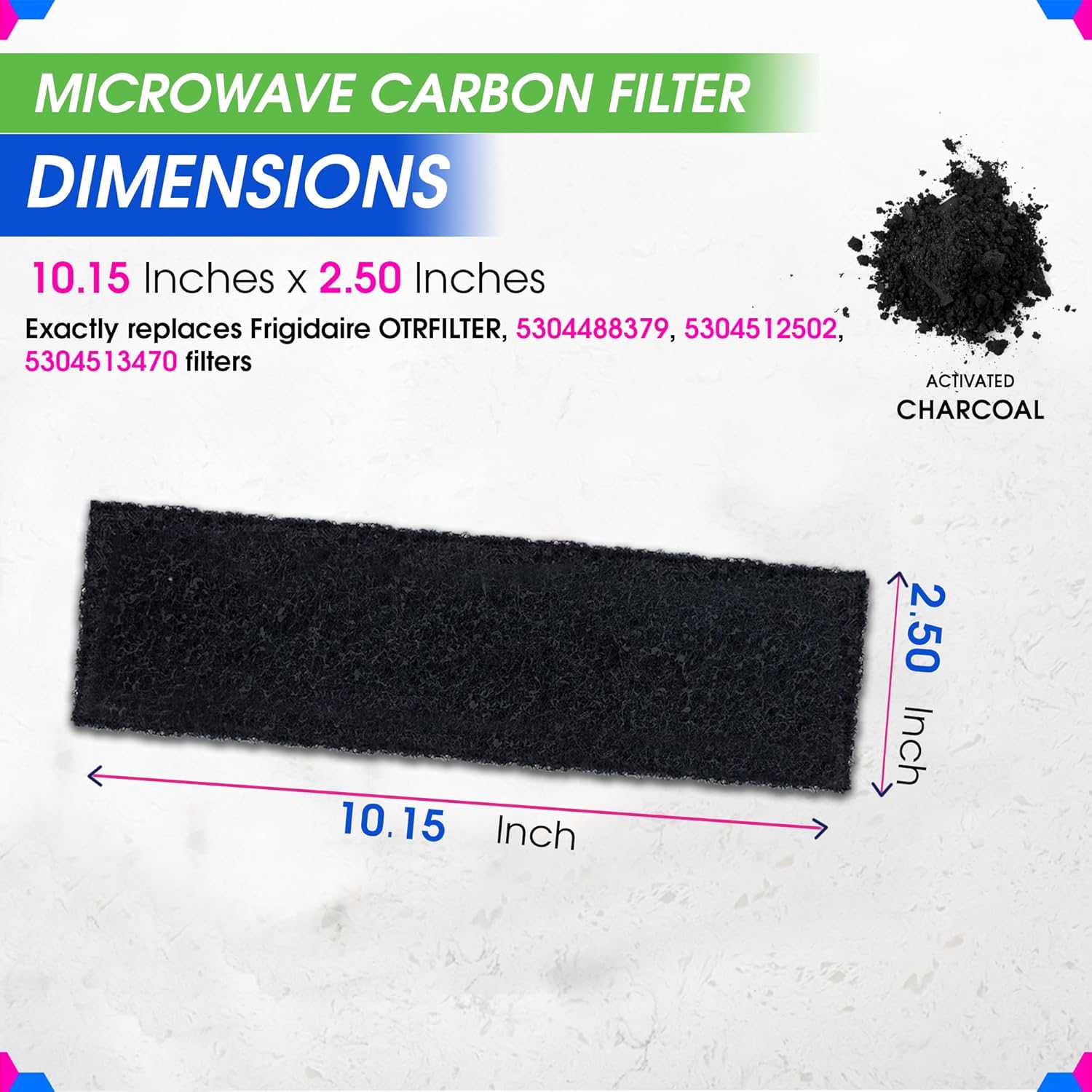 Microwave Charcoal Filter 10.15” x 2.5” Fits Frigidaire OTRFILTER and Kenmore Brands - PureAir Frigidaire Microwave Filter Replacement - Carbon Oven Vent Filters Removes Kitchen Odors