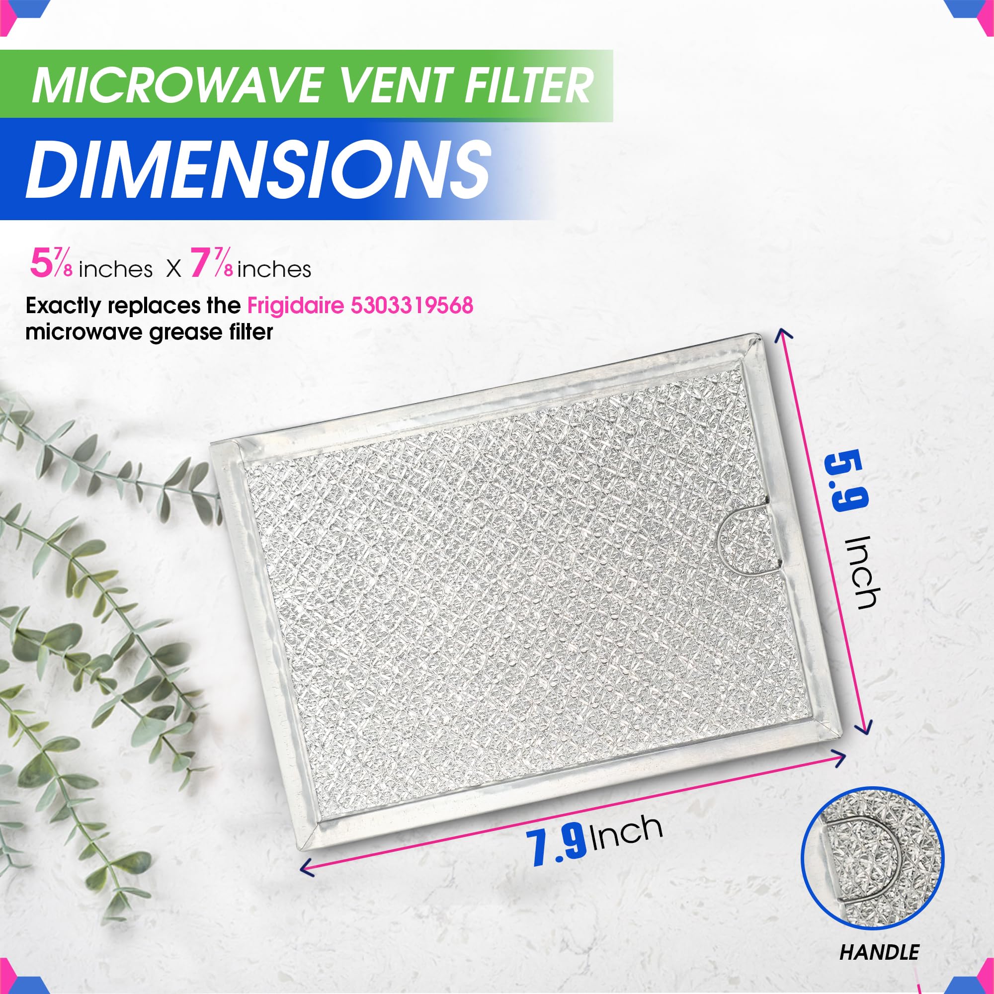 Microwave Filter Replacement 7.92” x 5.90” Fits 5303319568 Frigidaire Microwave Filter - Aluminum Mesh Screen Grease Filter - Freshens and Filters Kitchen Air in Over the Range Oven Vent Fan