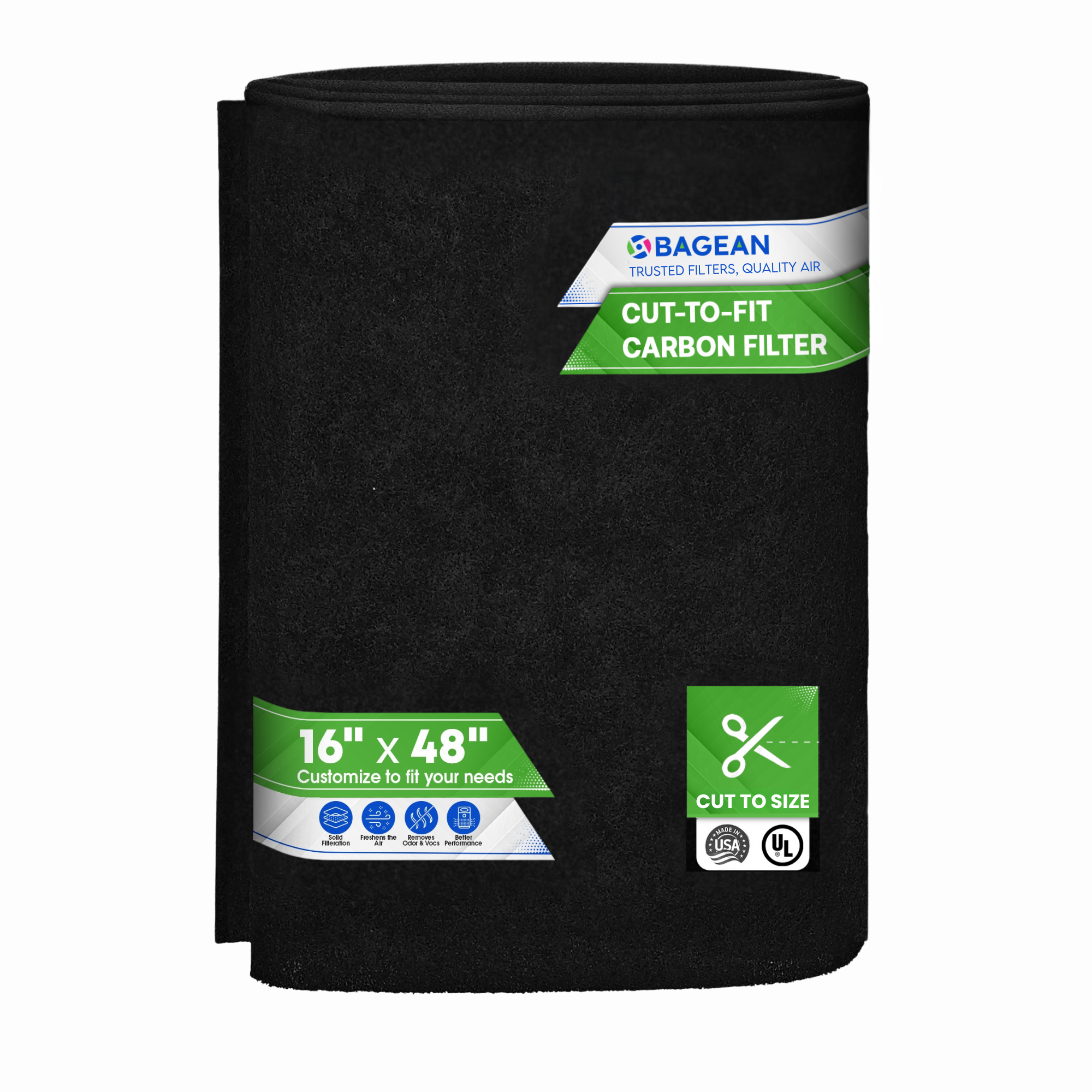 Cut to Fit Activated Carbon Filter Sheet 16” x 48” - Activated Carbon Air Filter for Air Purifiers Window AC Air Vent And More - Charcoal Filters Effectively Remove Odors & Freshens the Air (1-Pack)