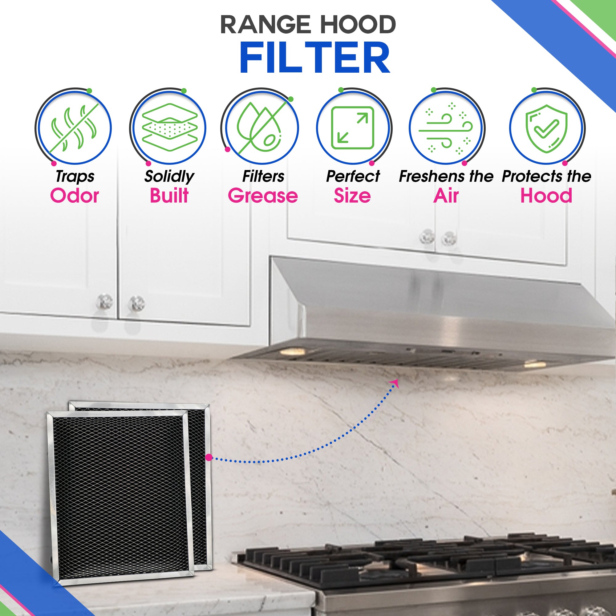 Range Hood Filter Replacement for 8.78” x 10.48” W10355450 Charcoal Whirlpool vent hood filter - Carbon Filter for Exhaust Fan - Filters Kitchen Odors for Ductless Vent Hoods