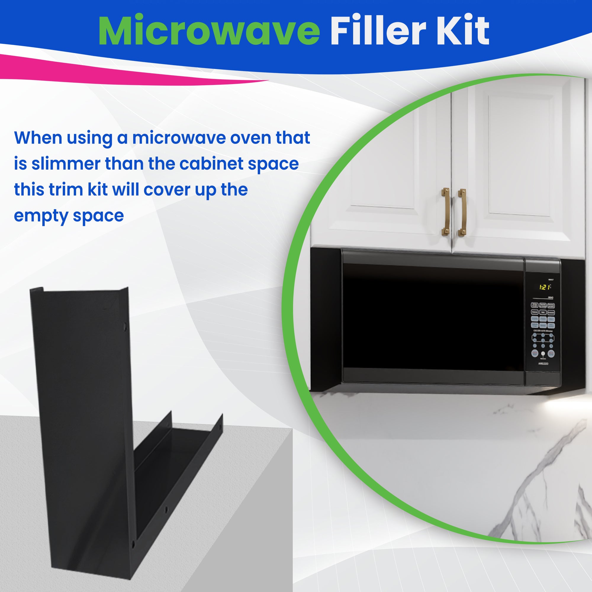 Microwave Filler Kit 2.95”W Black Microwave Trim Kit Replaces Whirlpool W10164739 - Universal Microwave Trim Kit Fits Most Brands - Fills Over The Range Oven Cabinet Gap - 10.75”D x 17.25”H