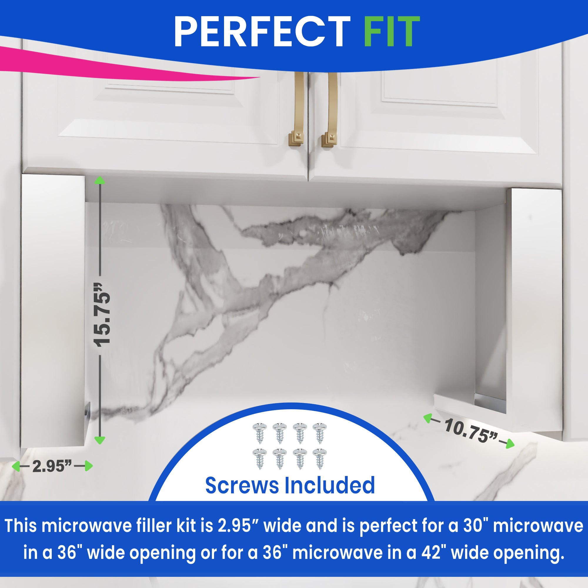 Microwave Filler Kit 2.95”W Stainless Steel Microwave Trim Kit Replaces Whirlpool 8171339 - Universal Microwave Trim Kit Fits Most Brands - Fills Over The Range Oven Cabinet Gap - 15.75”H x 10.75”D