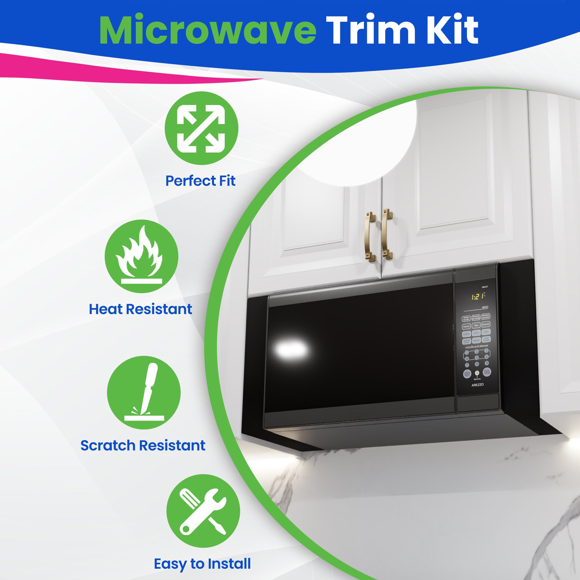 Microwave Filler Kit 2.95”W Black Microwave Trim Kit Replaces Whirlpool W10164739 - Universal Microwave Trim Kit Fits Most Brands - Fills Over The Range Oven Cabinet Gap - 10.75”D x 17.25”H