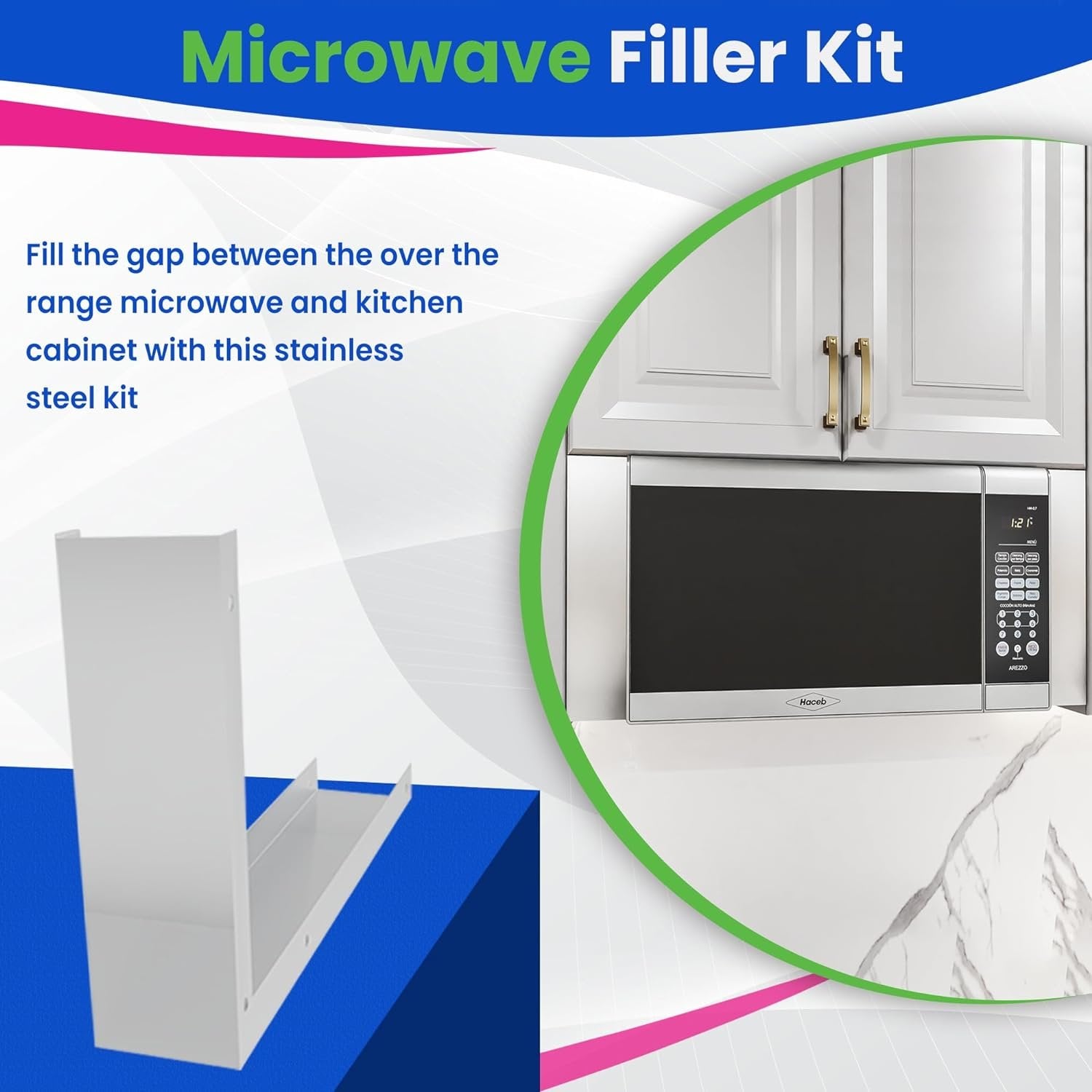 Microwave Filler Kit 2.95” Wide Stainless Steel Microwave Trim Kit Replaces W10164745 Whirlpool Microwave Trim Kit and Fits Most Brands - Fills Over the Range Oven Cabinet Gap - 17.25”D x 10.75”H