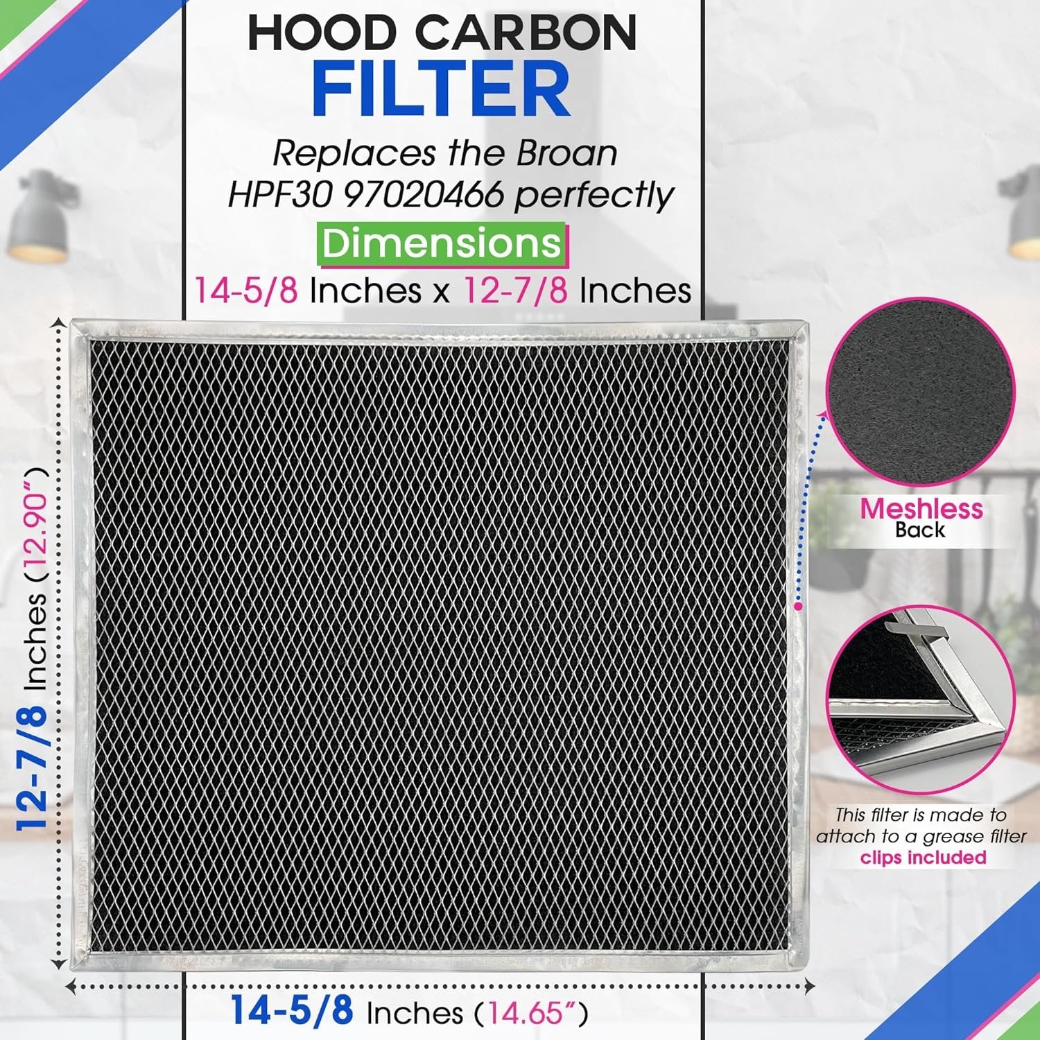 Charcoal Filter Replacement Fits 12.90" x 14.65" HPF30 97020466 Broan range hood filter - Carbon Hood Vent Filter for Ductless Exhaust Fan - Filters and Freshens Kitchen Air Over the Oven