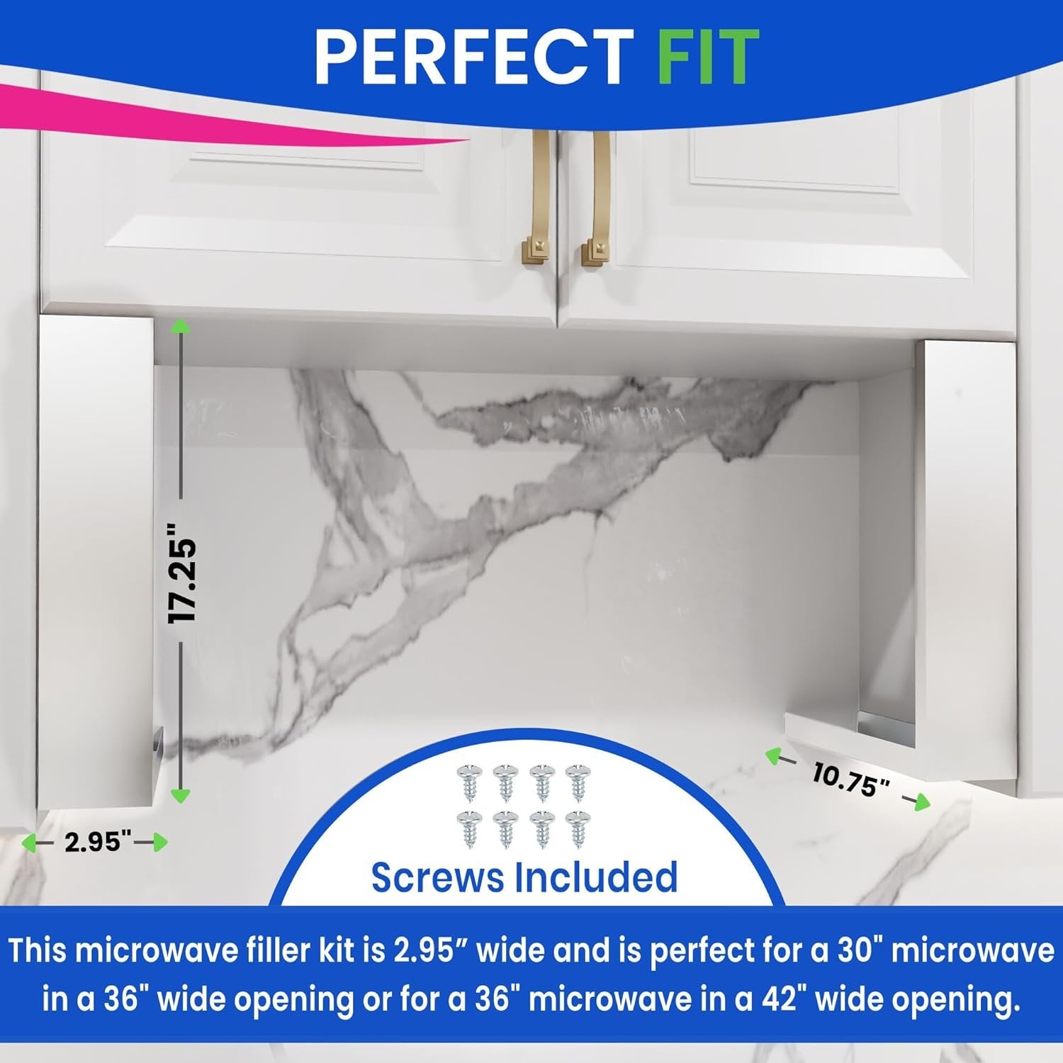 Microwave Filler Kit 2.95” Wide Stainless Steel Microwave Trim Kit Replaces W10164745 Whirlpool Microwave Trim Kit and Fits Most Brands - Fills Over the Range Oven Cabinet Gap - 17.25”D x 10.75”H