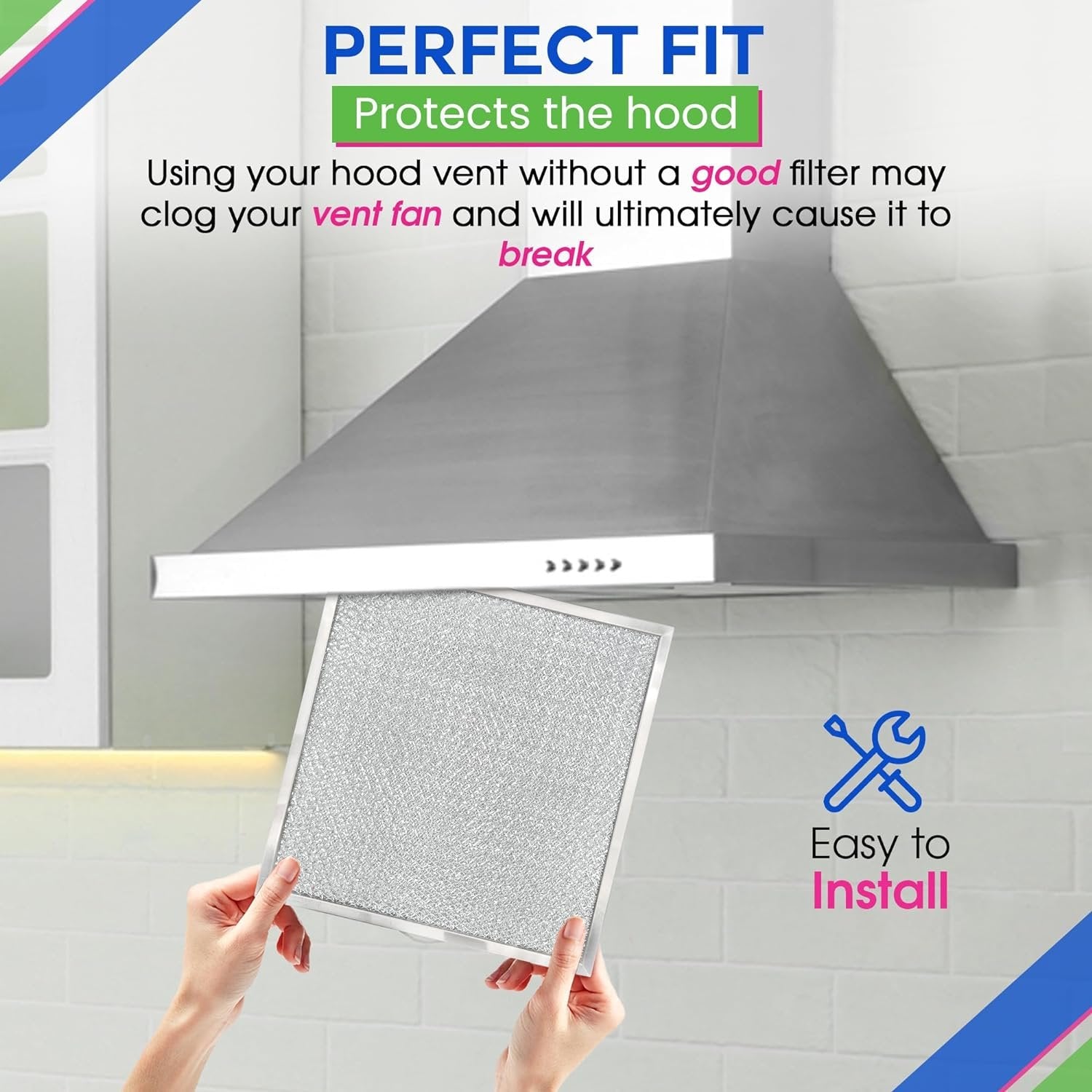 Range Hood Filter Replacement 11.60” x 11.22” Fits BPQTAF S99010316 Range Hood Filter - Aluminum Mesh Hood Vent Filter - Filters Air Entering Kitchen Stove Overhead Exhaust Fan Vent
