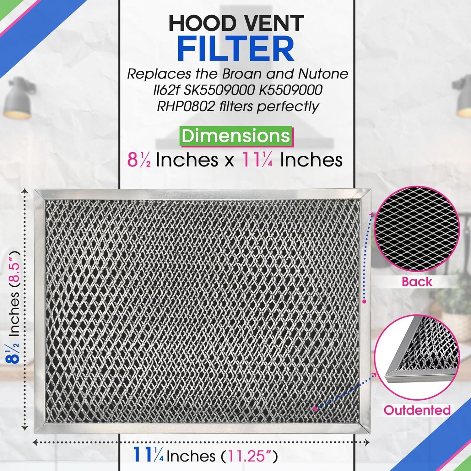 Range Hood Filter 8.50" x 11.25" for LL62F Combo Charcoal Grease Filter - Ductless Broan Range Hood Filter Replacement - Metal Mesh Screen Filters Grease and Carbon Freshens Kitchen Stove Air