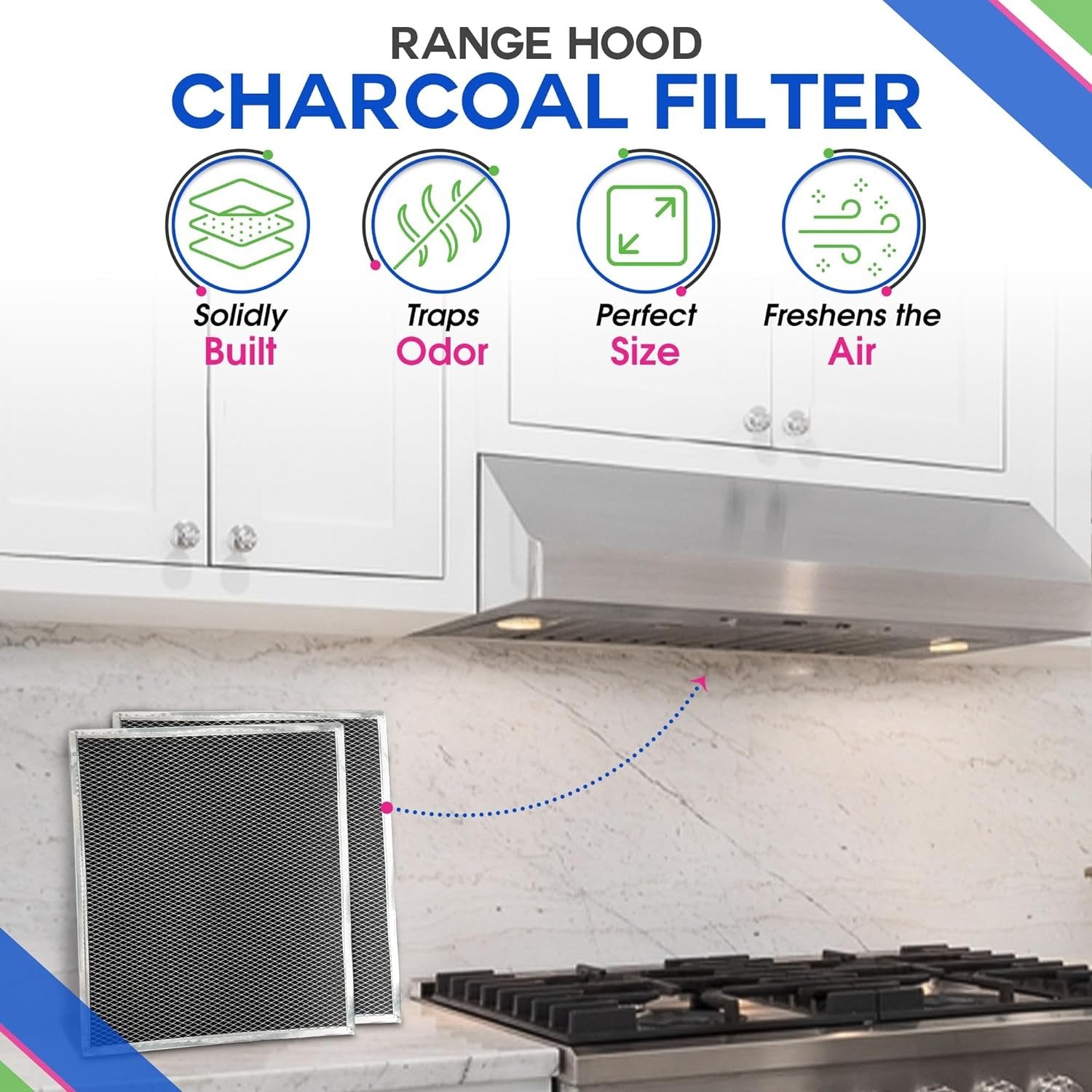 Charcoal Filter Replacement Fits 12.90" x 14.65" HPF30 97020466 Broan range hood filter - Carbon Hood Vent Filter for Ductless Exhaust Fan - Filters and Freshens Kitchen Air Over the Oven