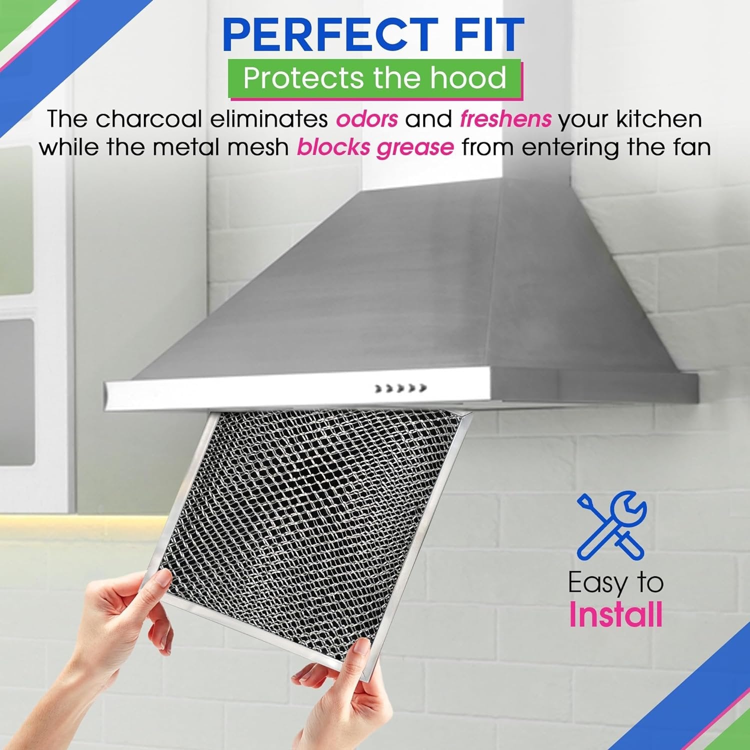 Range Hood Filter Replacement 10.5" x 8.8" for 41F 97007696 Broan Charcoal Grease Filter Combo - Ductless Hood Filter - Metal Mesh Screen Filters Grease and Carbon Freshens Kitchen Air