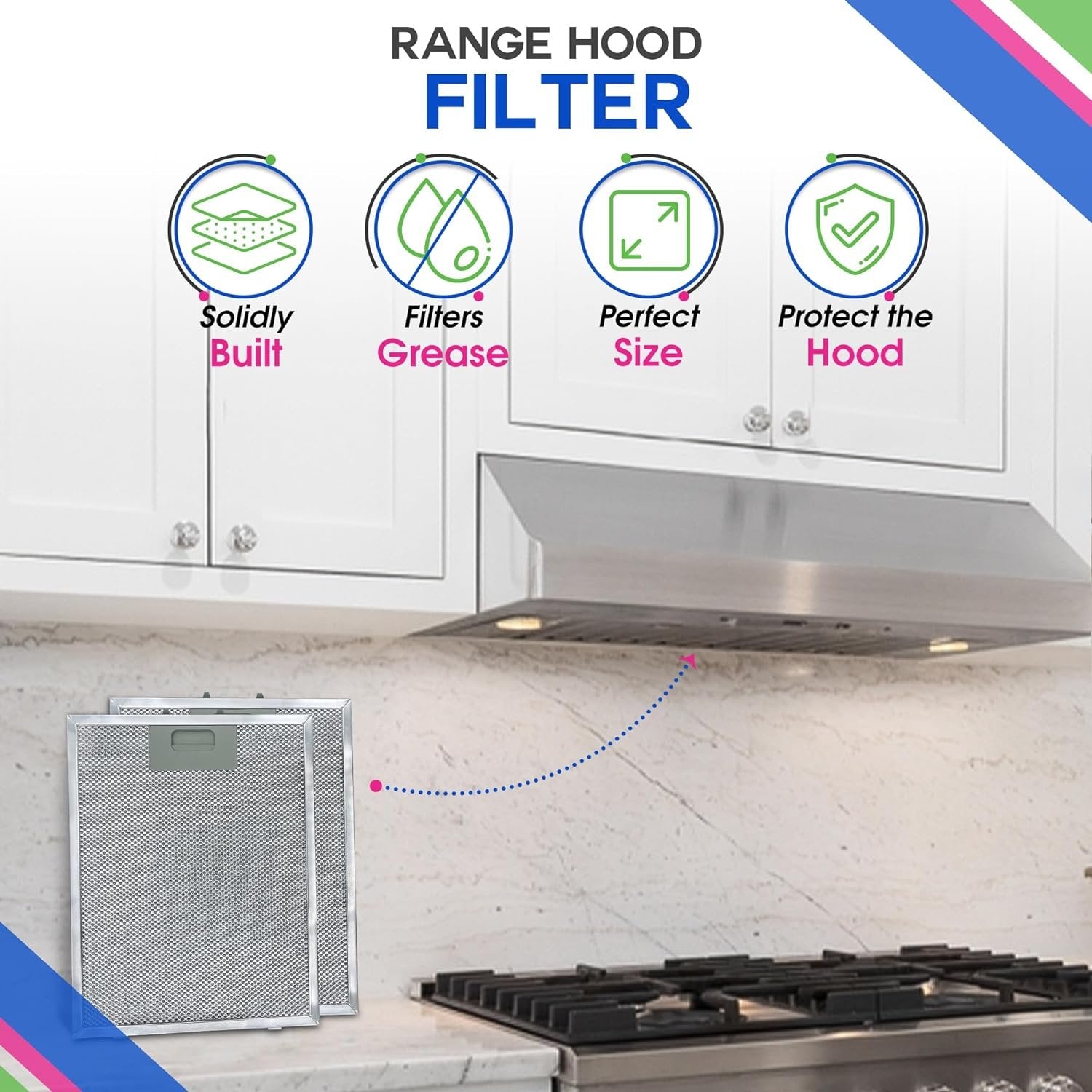 Range Hood Filter Replacement for SB08087294 11.75” x 9.40” Broan Range Hood Filter - Kitchen Exhaust Fan Aluminum Grease Filter for Range Hood - Filters Air Entering Stove Hood Vent Filter