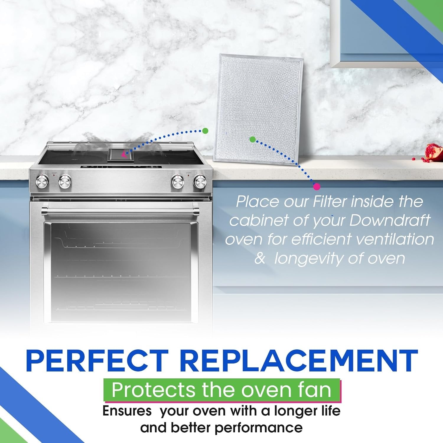 Downdraft Stovetop Filter Replacement for 707929 Jenn Air Filter Downdraft 14” x 11.4”- Grease Screen for Cooktop Fits Into Downdraft Jenair Stove Filter Vents - Blocks Grease Protecting the Oven