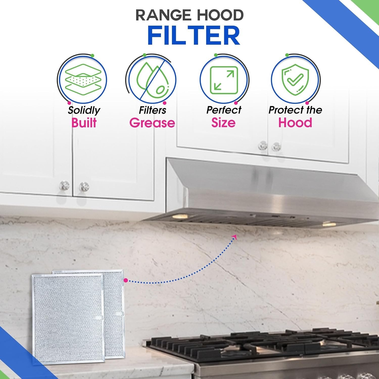 Range Hood Filter Replacement for BPS1FA30 11.8" x 14.3" Broan Range Hood Filter - Metal Screen Stove Vent Filter for Range Exhaust Hood - Filters for Kitchen Block Grease From Cooktop Overhead Air