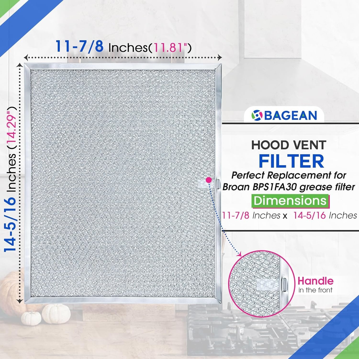 Range Hood Filter Replacement for BPS1FA30 11.8" x 14.3" Broan Range Hood Filter - Metal Screen Stove Vent Filter for Range Exhaust Hood - Filters for Kitchen Block Grease From Cooktop Overhead Air