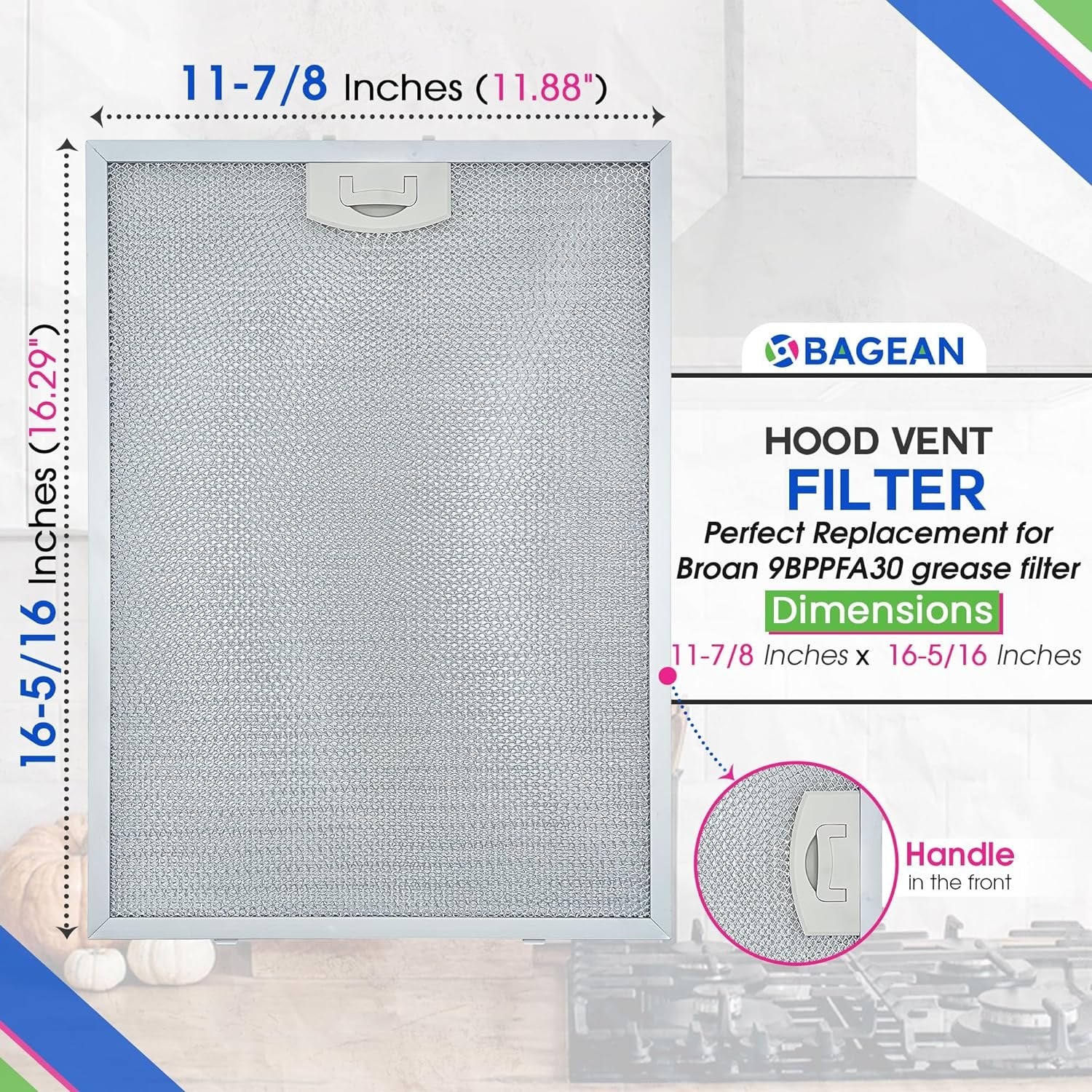 Range Hood Filter Replacement for BPPFA30 11.81" x 16.25" Broan Range Hood Filter - Metal Exhaust Fan Stove Hood Vent Filter for Range Hood - Filters the Kitchen Oven Grease From Entering Hood