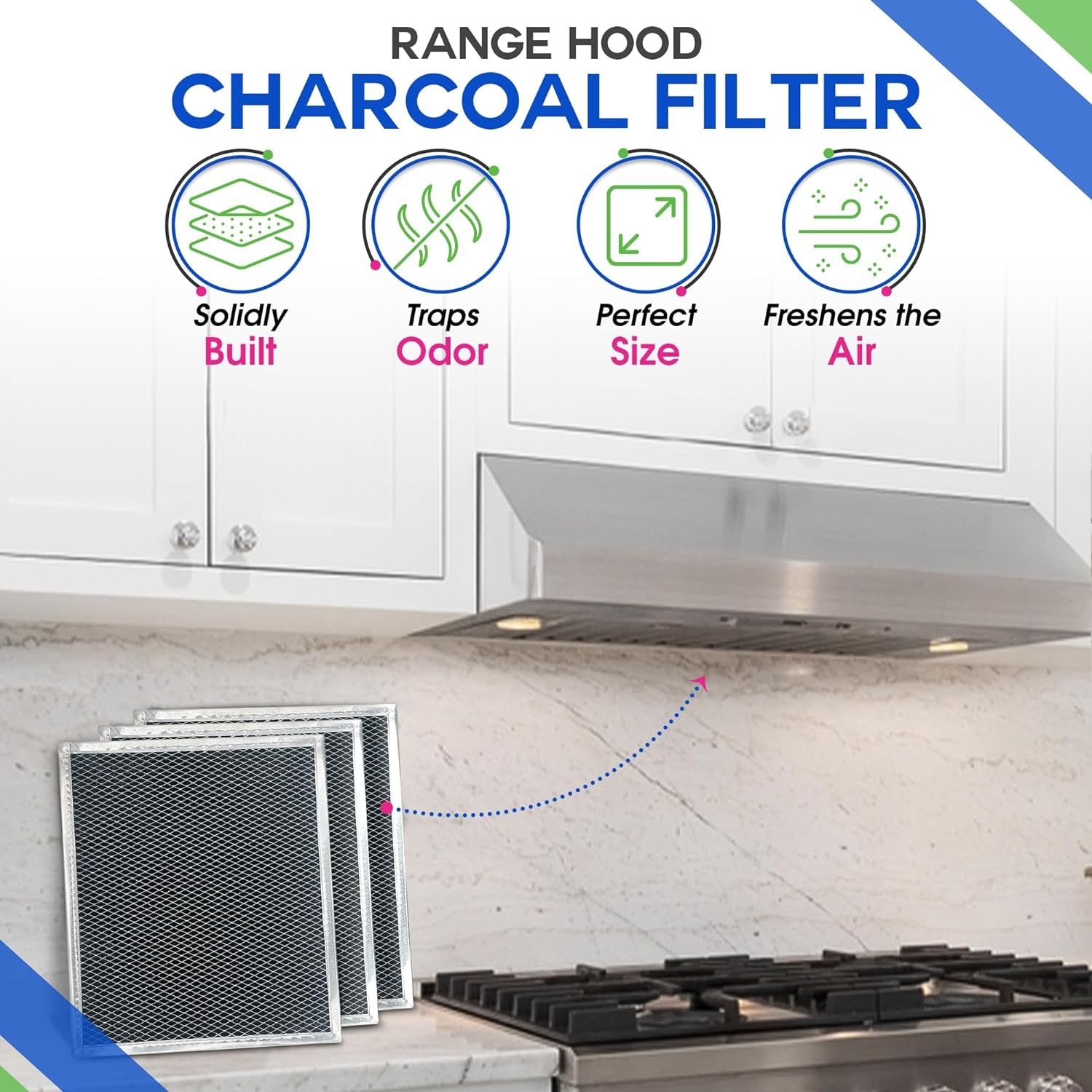 Charcoal Filter Replacement for W10412939 Whirlpool Range Hood Filter 11.02” x 9.73” - Ductless Kitchen Stove Overhead Charcoal Grease Filter Replaces Whirlpool Vent Hood Filter Carbon Filter