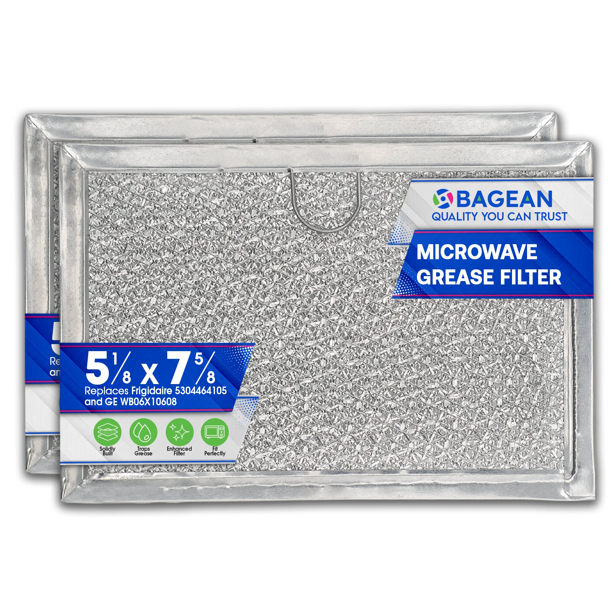 Microwave Filter Replacement 5.12” x 7.64” Fits Frigidaire 5304464105 WB06X10608 GE Microwave Filter - Aluminum Mesh Screen Grease Filter - Filters Air Entering Over the Range Oven Vent Fan (2-Pack)