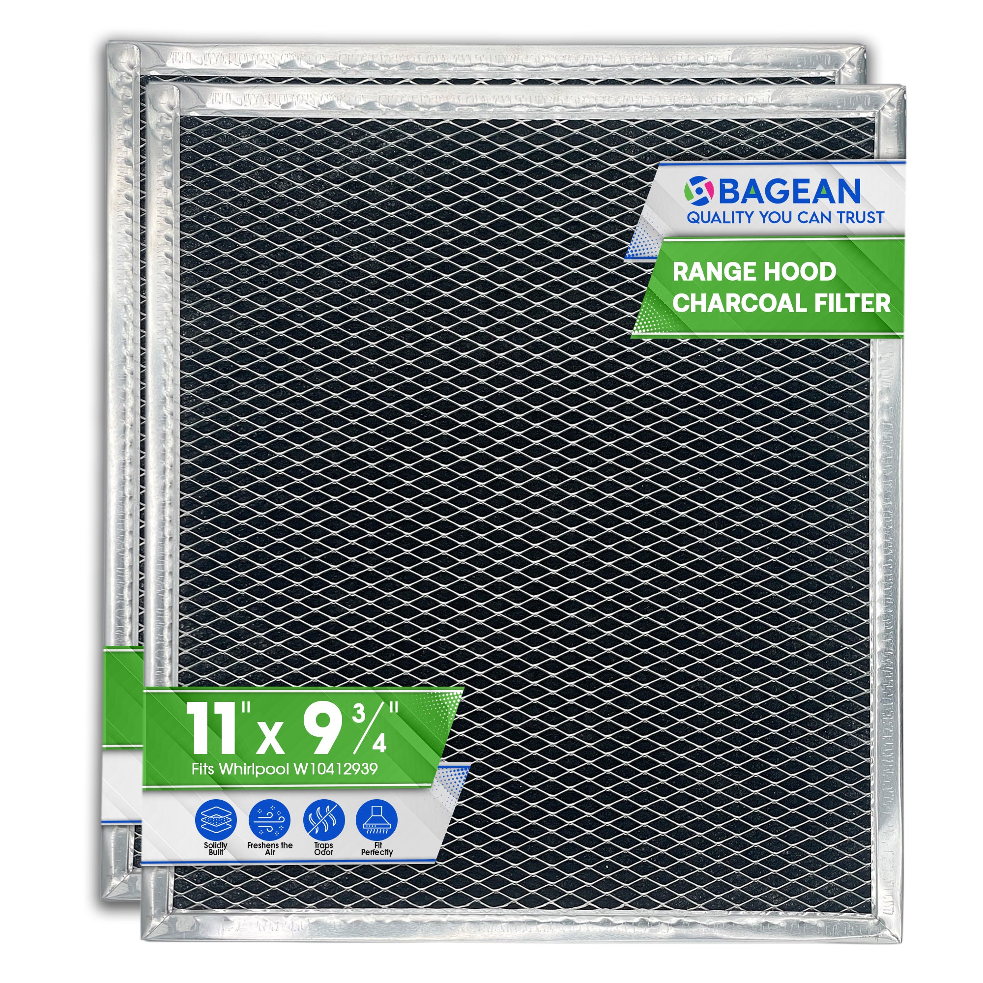 Charcoal Filter Replacement for W10412939 Whirlpool Range Hood Filter 11.02” x 9.73” - Ductless Kitchen Stove Overhead Charcoal Grease Filter Replaces Whirlpool Vent Hood Filter Carbon Filter