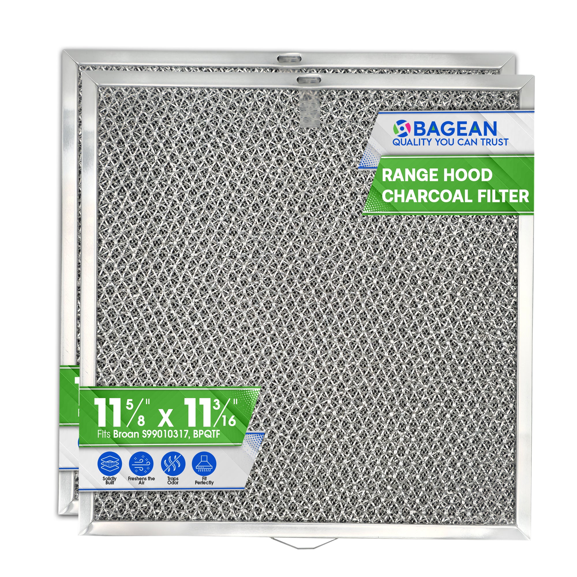 Range Hood Filter Replacement 11.6” x 11.2” BPQTF S99010317 Broan Charcoal Grease Filter Combo - Ductless Stove Vent Filter - Metal Mesh Blocks Grease and the Carbon Filters Kitchen Oven Air